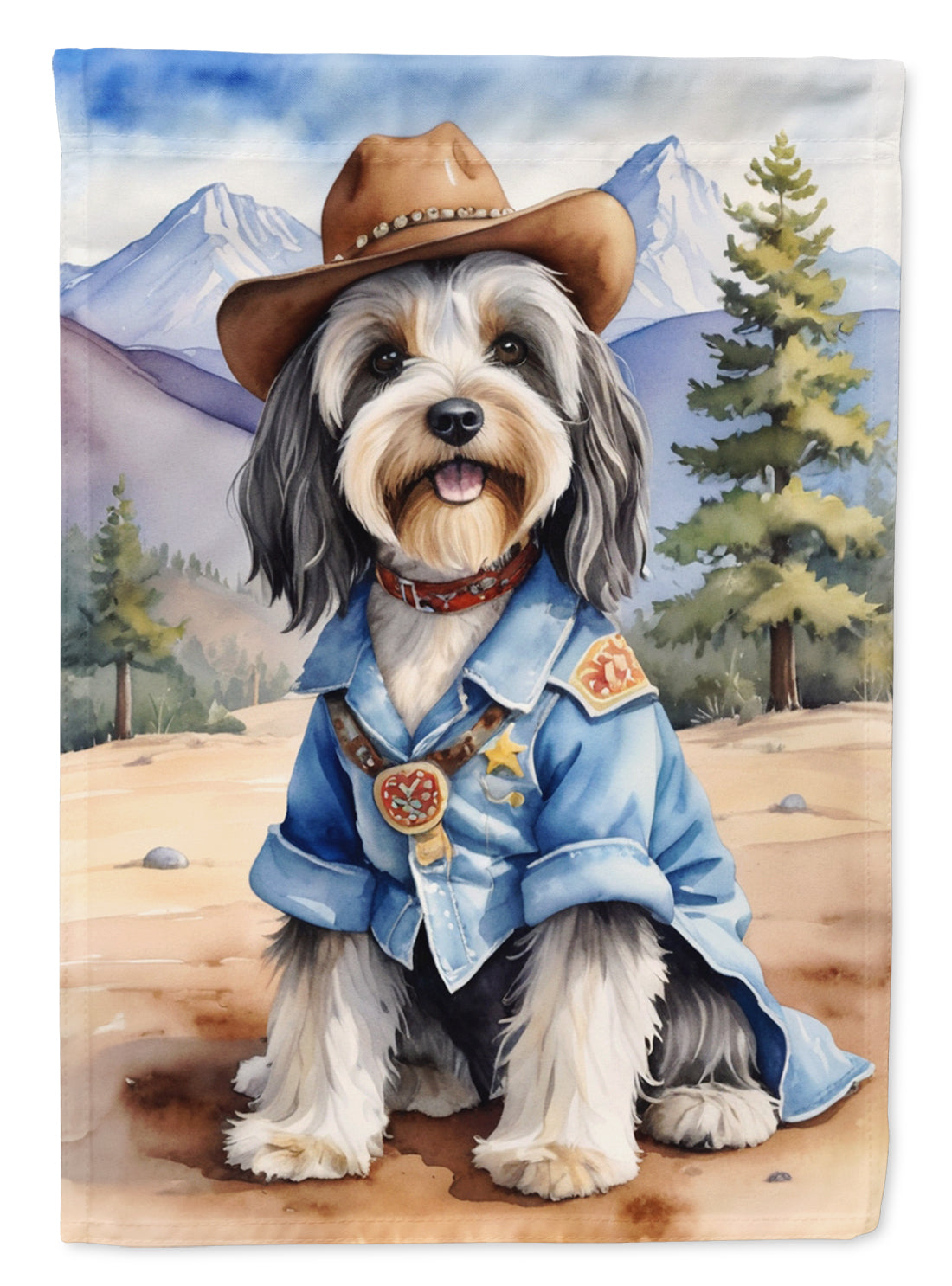 Buy this Tibetan Terrier Cowboy Welcome House Flag