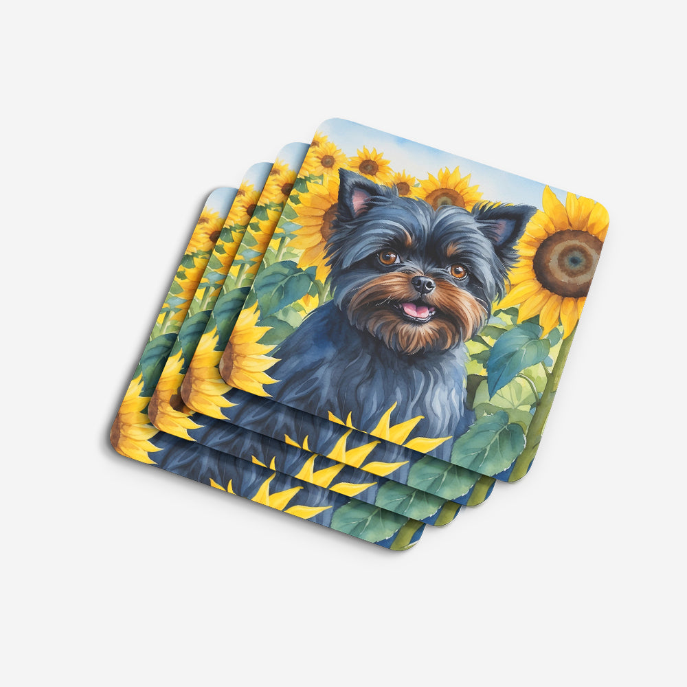 Affenpinscher in Sunflowers Foam Coasters