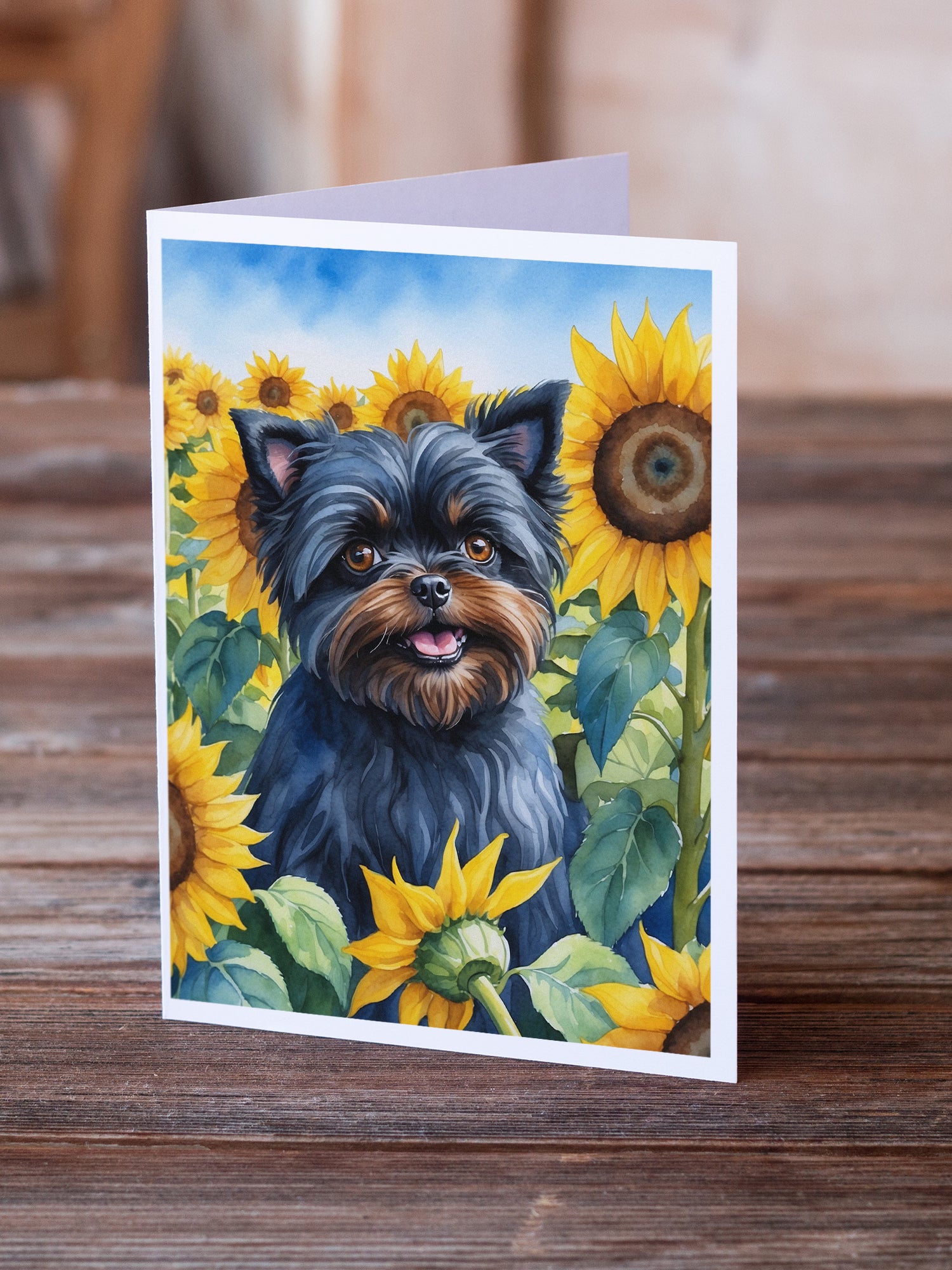 Affenpinscher in Sunflowers Greeting Cards Pack of 8