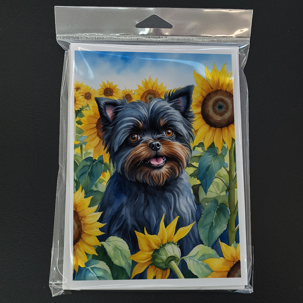 Affenpinscher in Sunflowers Greeting Cards Pack of 8