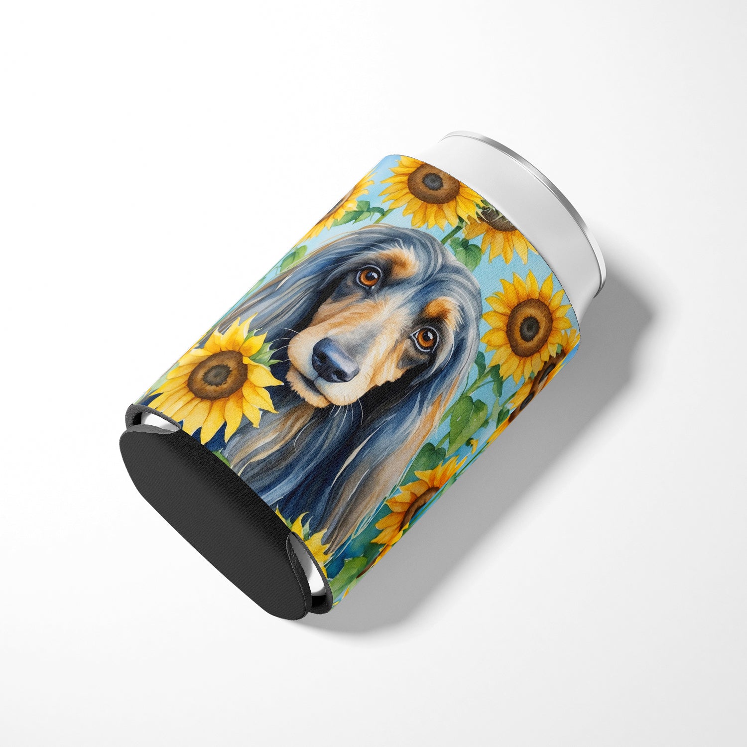 Afghan Hound in Sunflowers Can or Bottle Hugger