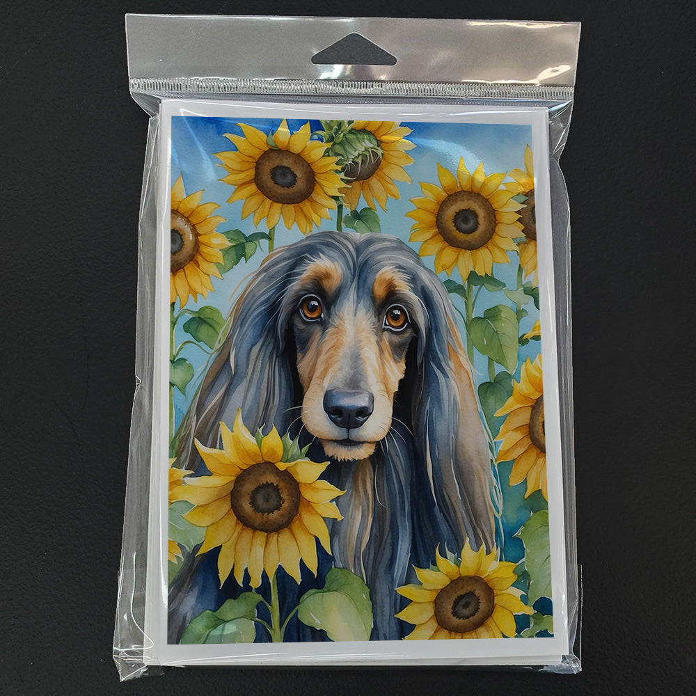 Afghan Hound in Sunflowers Greeting Cards Pack of 8