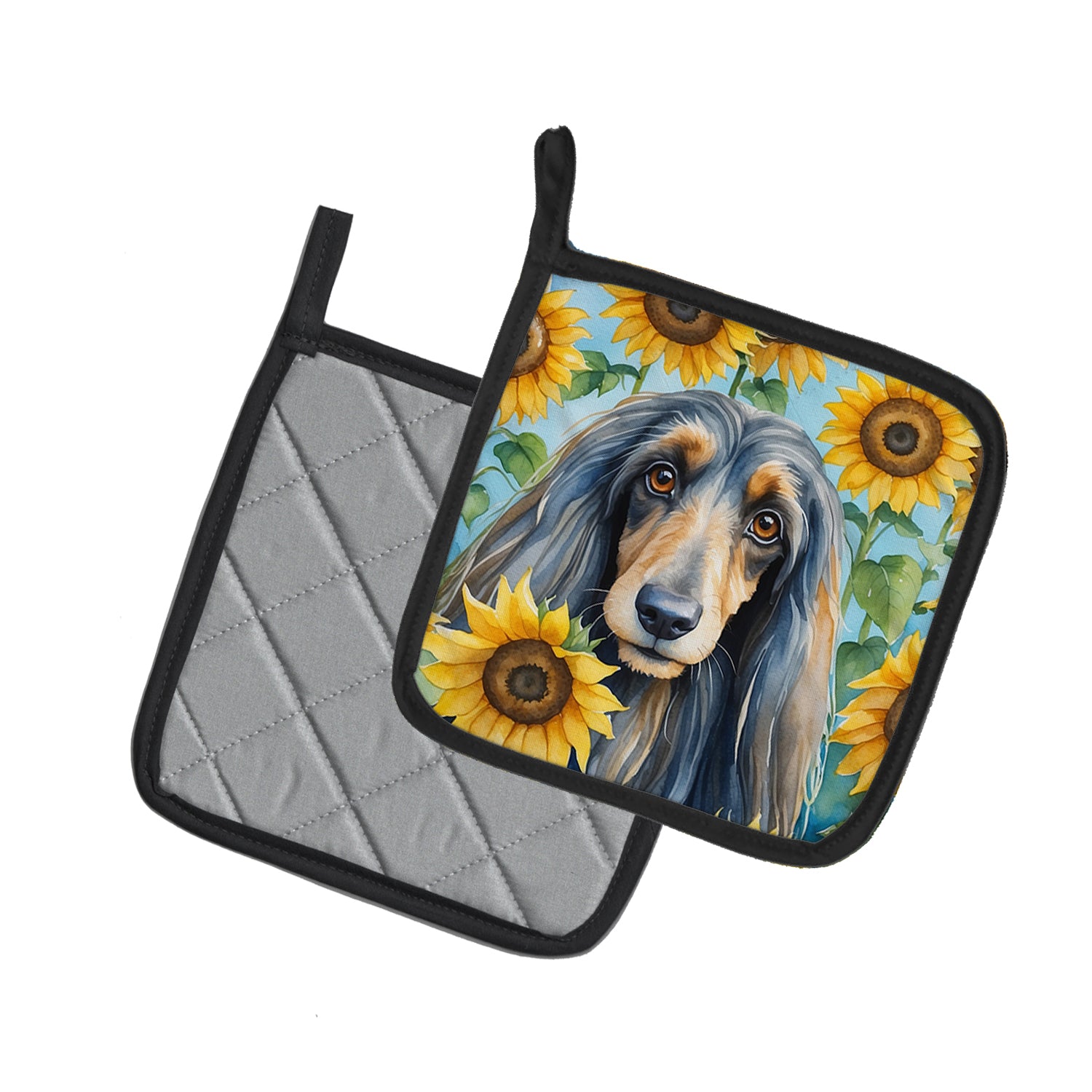 Afghan Hound in Sunflowers Pair of Pot Holders