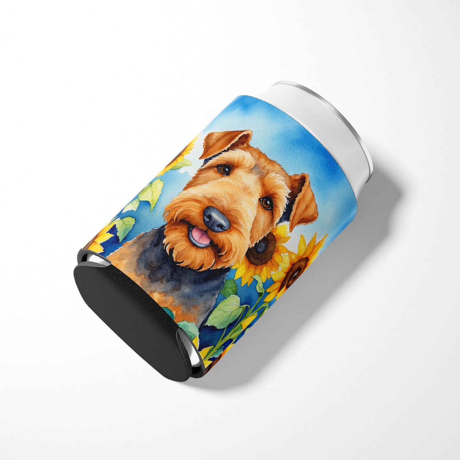 Airedale Terrier in Sunflowers Can or Bottle Hugger
