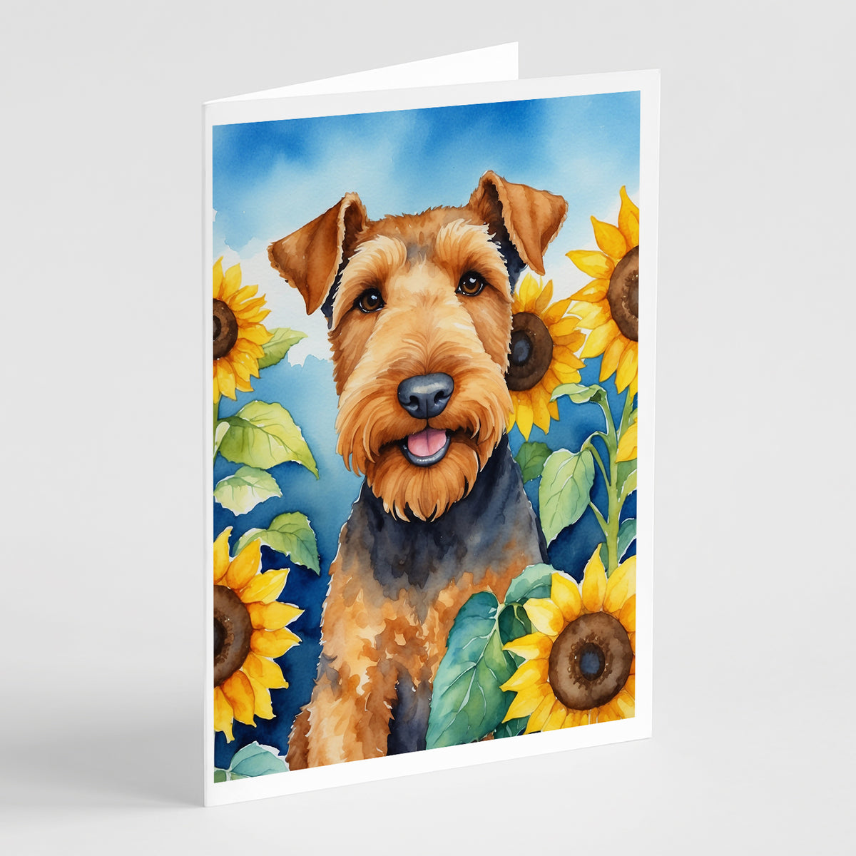Buy this Airedale Terrier in Sunflowers Greeting Cards Pack of 8