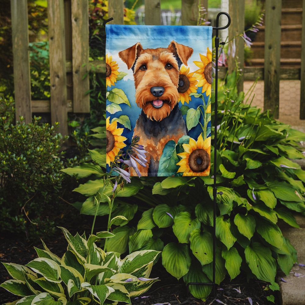 Airedale Terrier in Sunflowers Garden Flag
