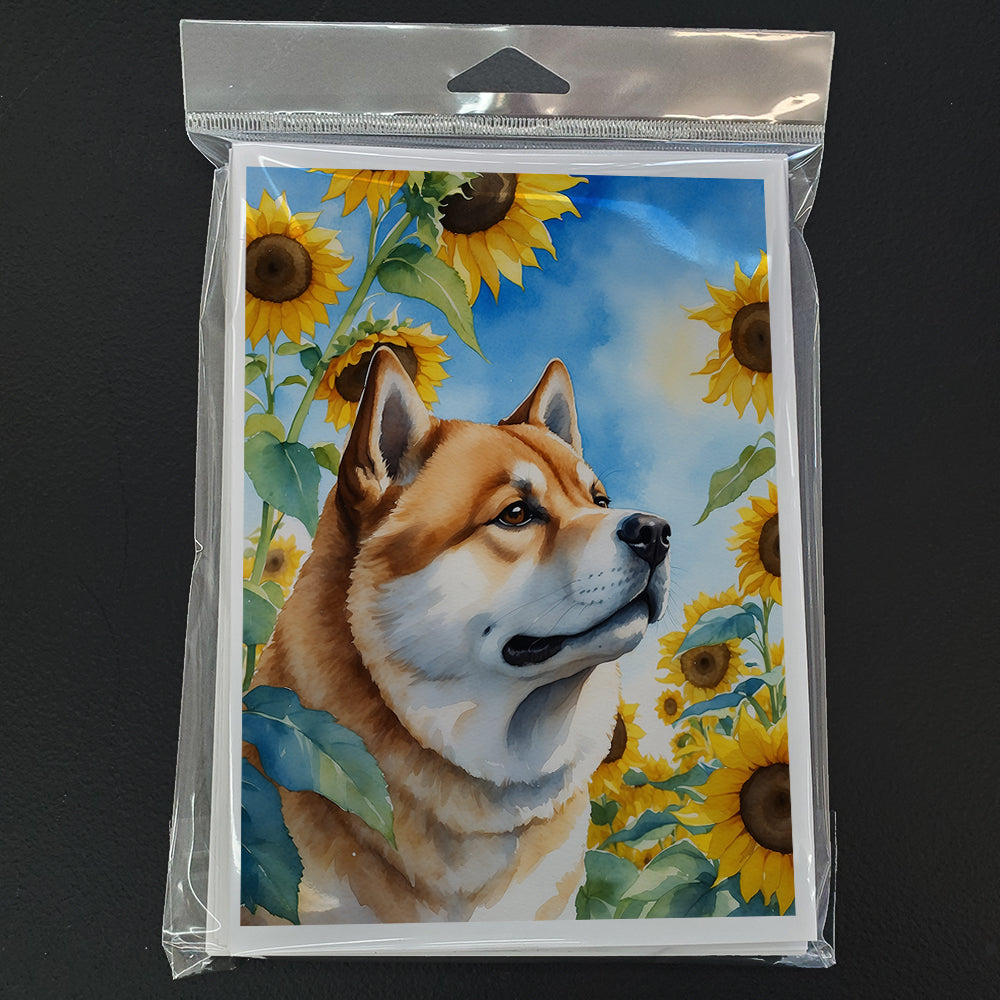 Akita in Sunflowers Greeting Cards Pack of 8