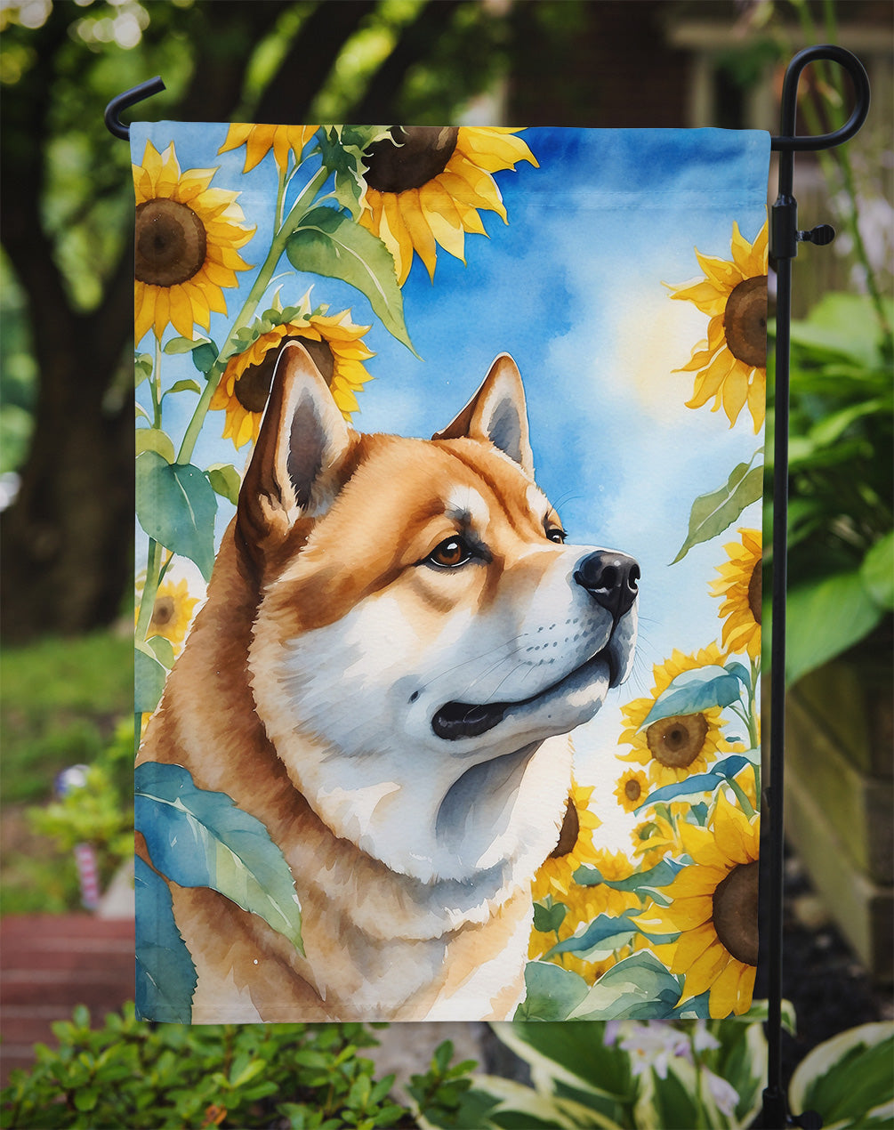 Akita in Sunflowers Garden Flag