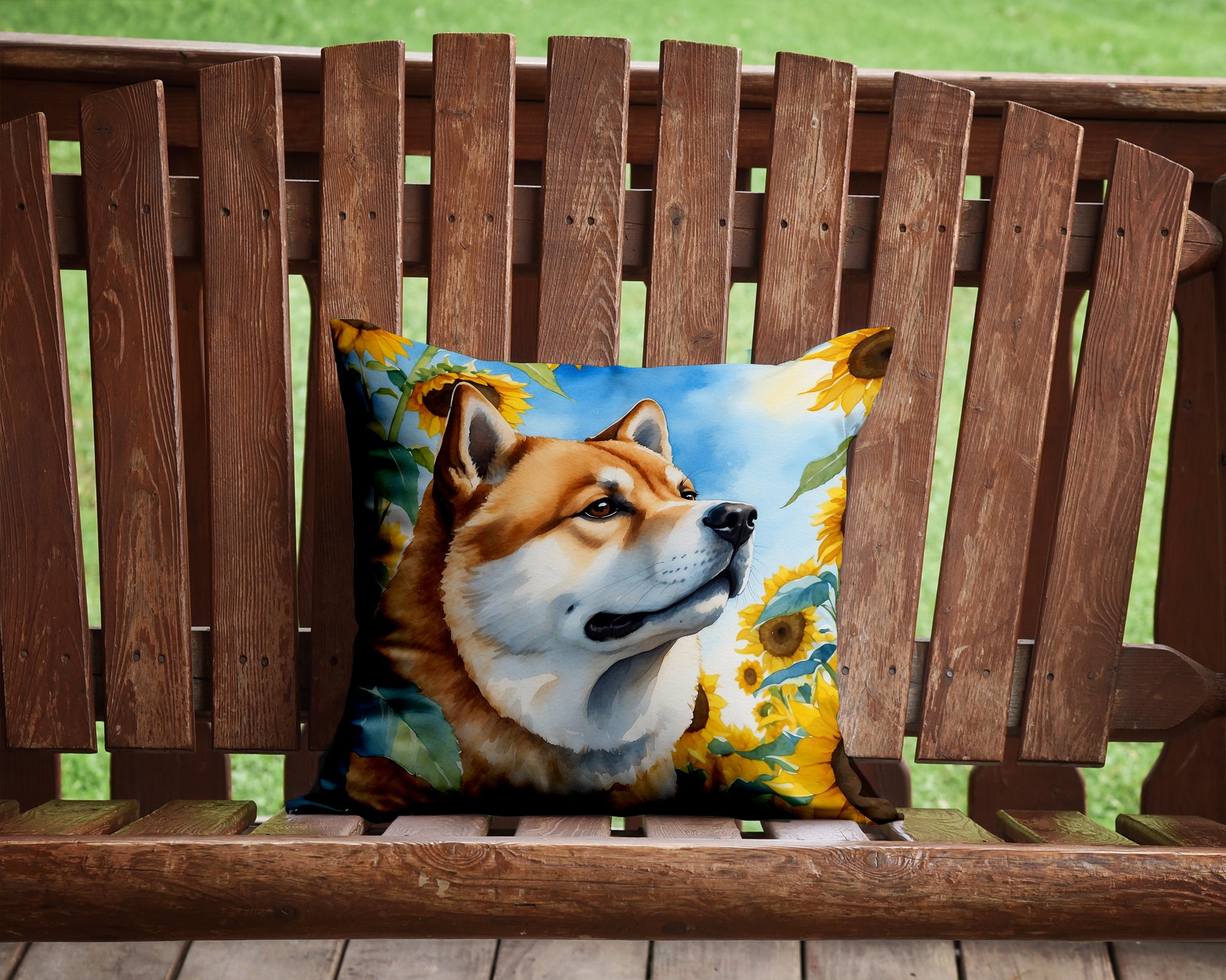 Buy this Akita in Sunflowers Throw Pillow