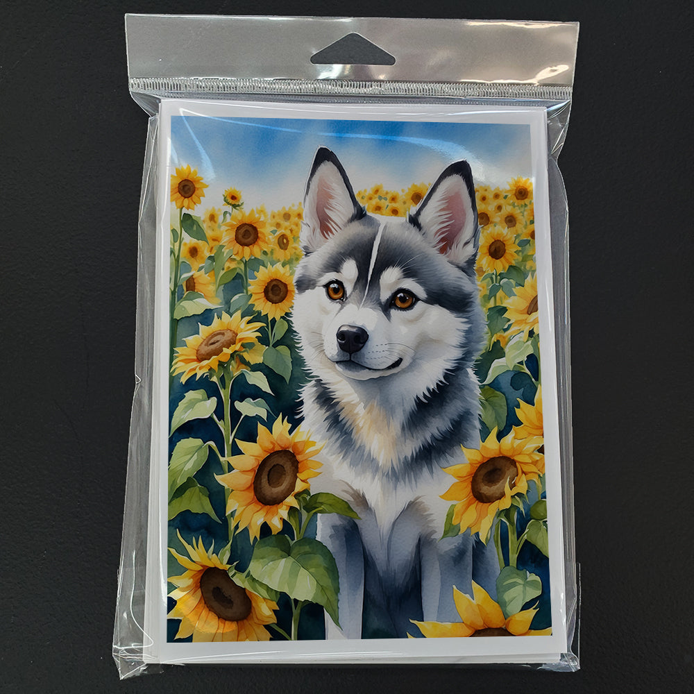 Alaskan Klee Kai in Sunflowers Greeting Cards Pack of 8