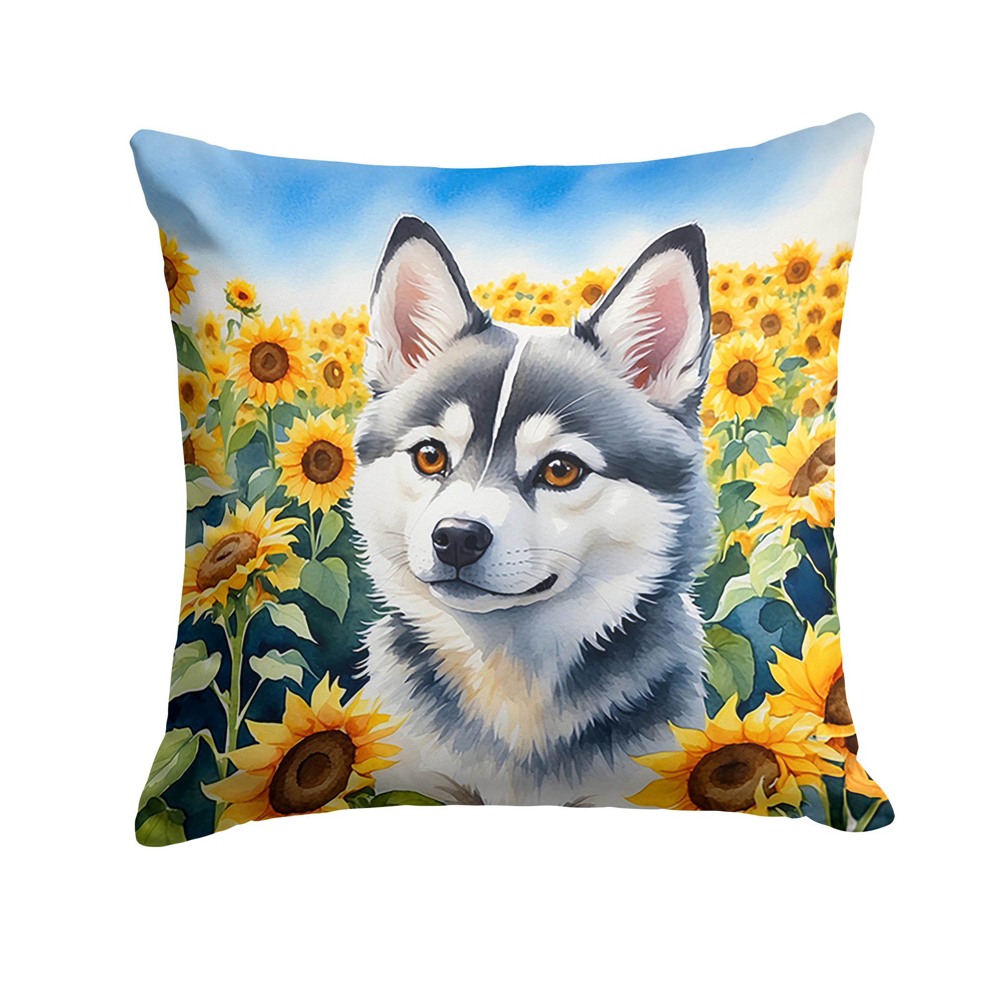 Buy this Alaskan Klee Kai in Sunflowers Throw Pillow