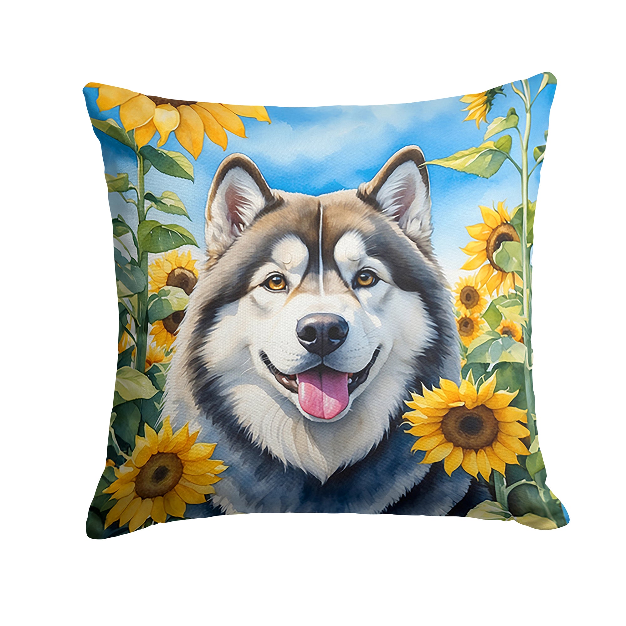 Buy this Alaskan Malamute in Sunflowers Throw Pillow