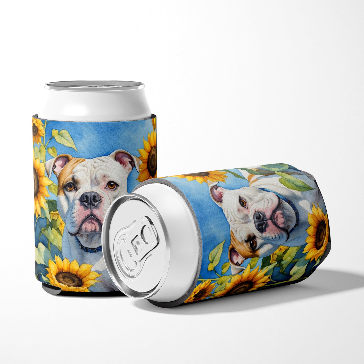 American Bulldog in Sunflowers Can or Bottle Hugger