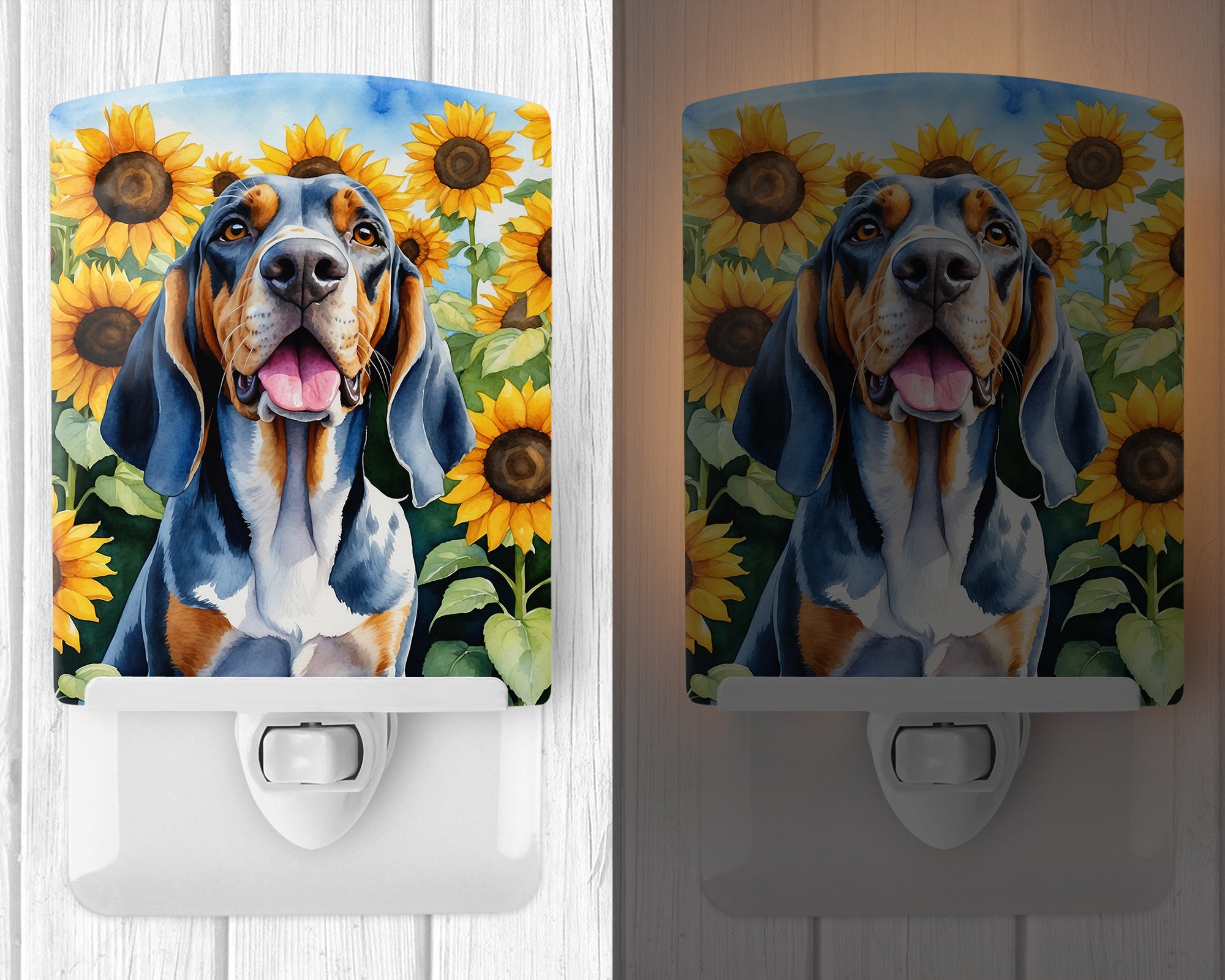 American English Coonhound in Sunflowers Ceramic Night Light