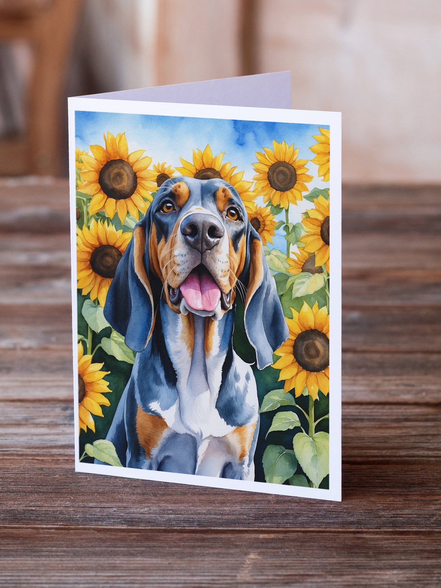 Buy this American English Coonhound in Sunflowers Greeting Cards Pack of 8