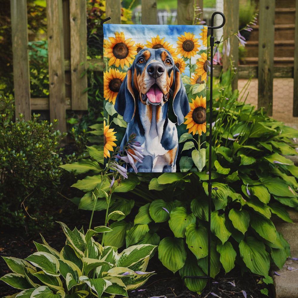 American English Coonhound in Sunflowers Garden Flag