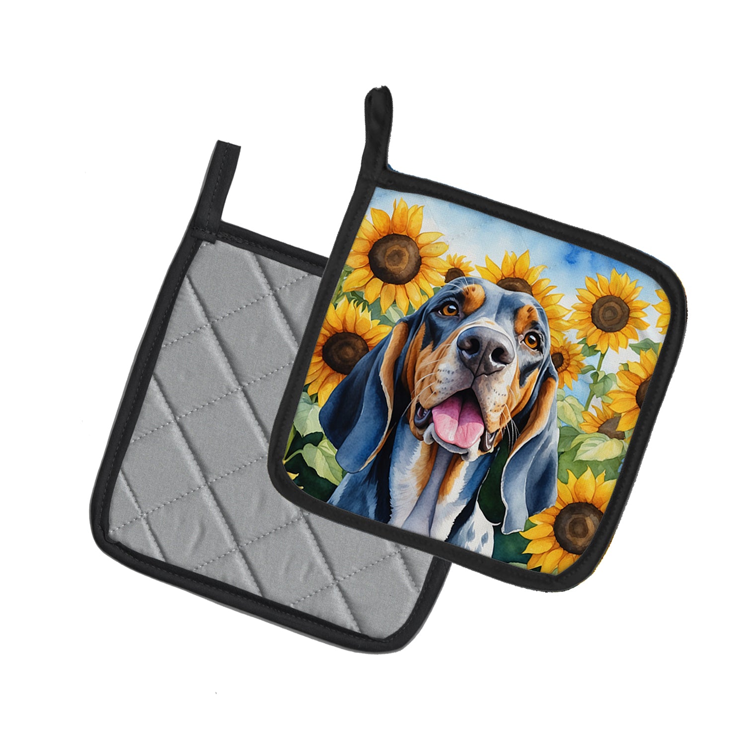 American English Coonhound in Sunflowers Pair of Pot Holders