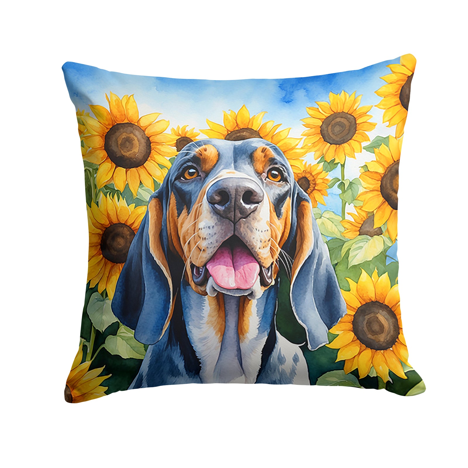Buy this American English Coonhound in Sunflowers Throw Pillow