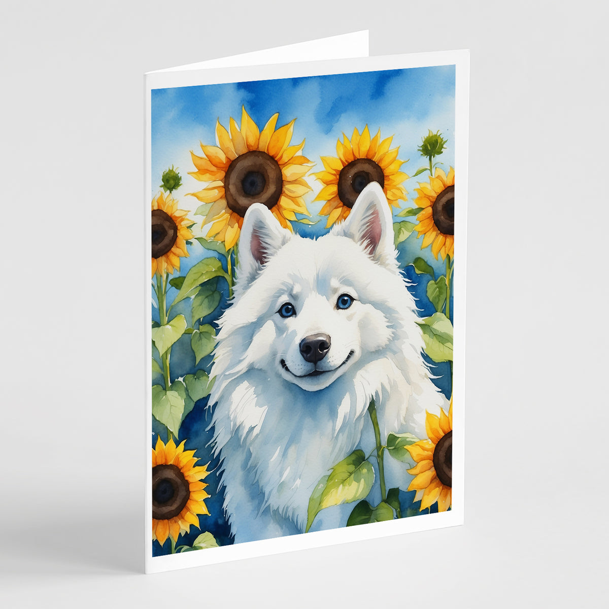 Buy this American Eskimo in Sunflowers Greeting Cards Pack of 8