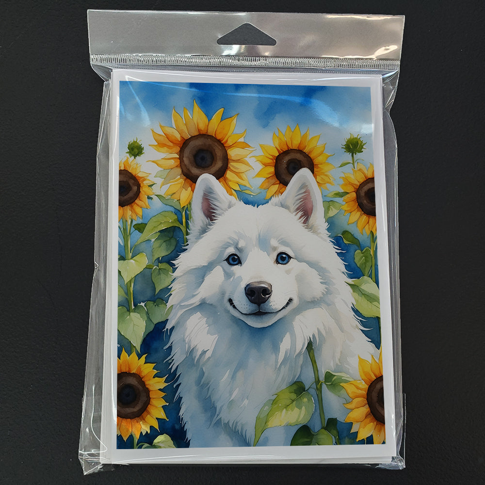 American Eskimo in Sunflowers Greeting Cards Pack of 8