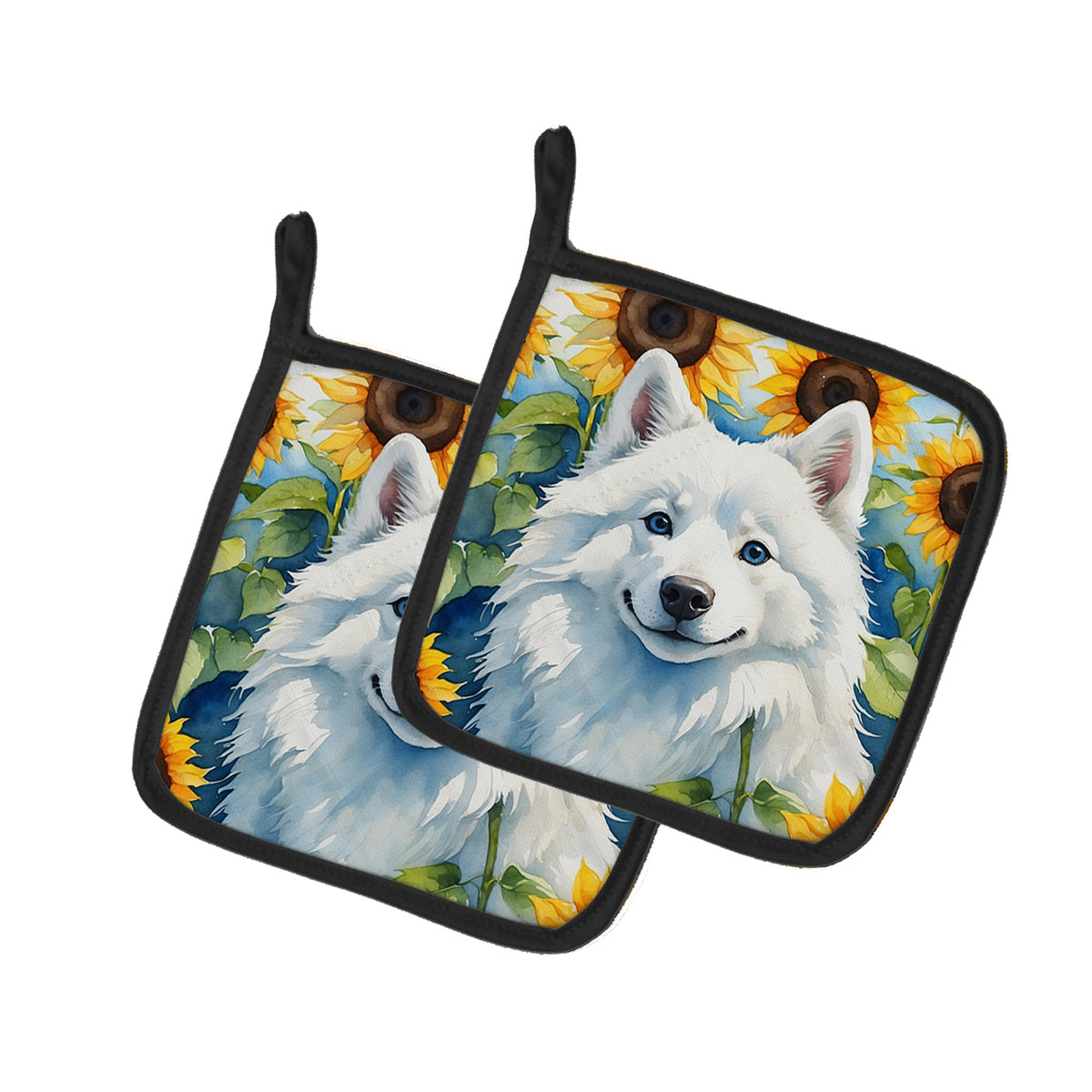 Buy this American Eskimo in Sunflowers Pair of Pot Holders