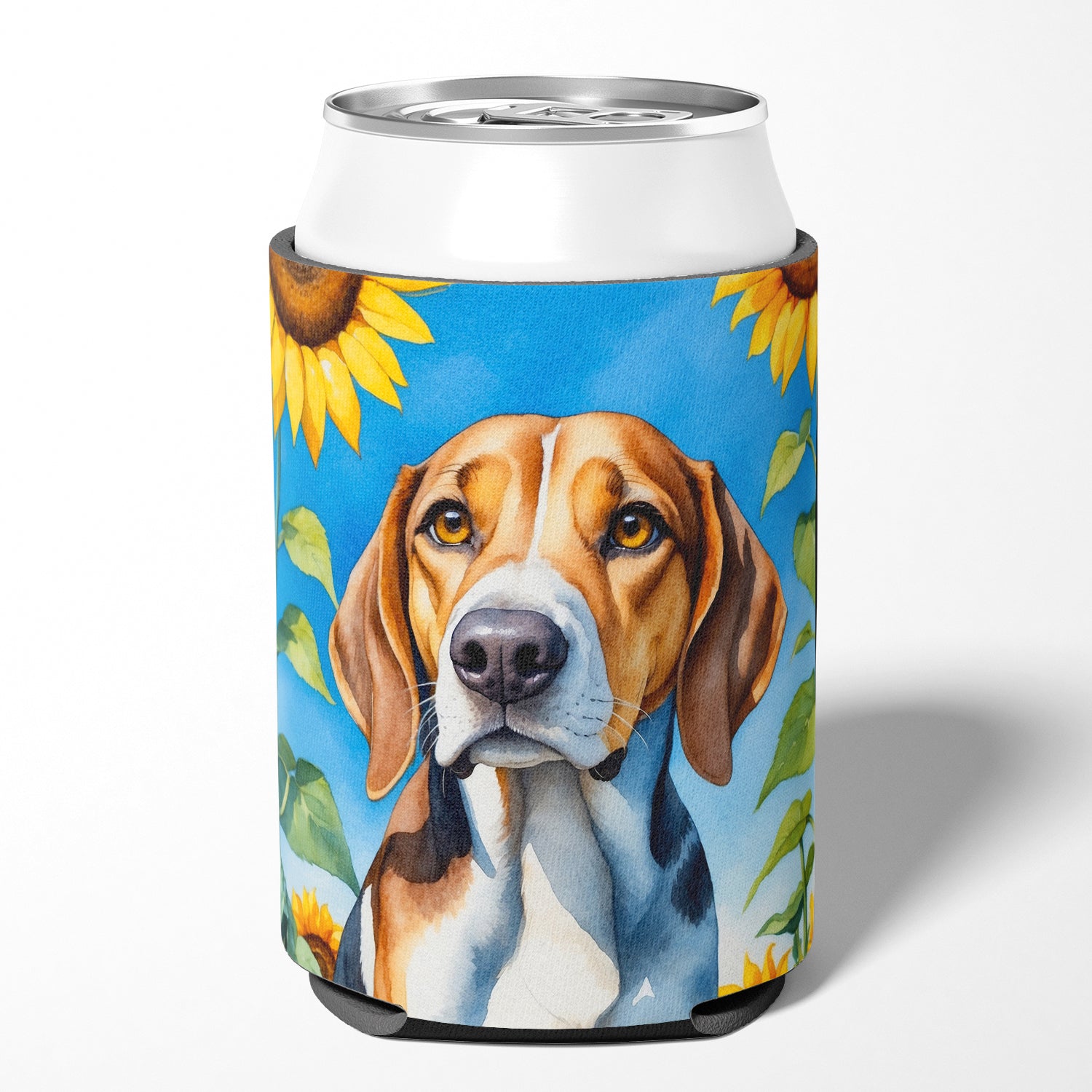 American Foxhound in Sunflowers Can or Bottle Hugger