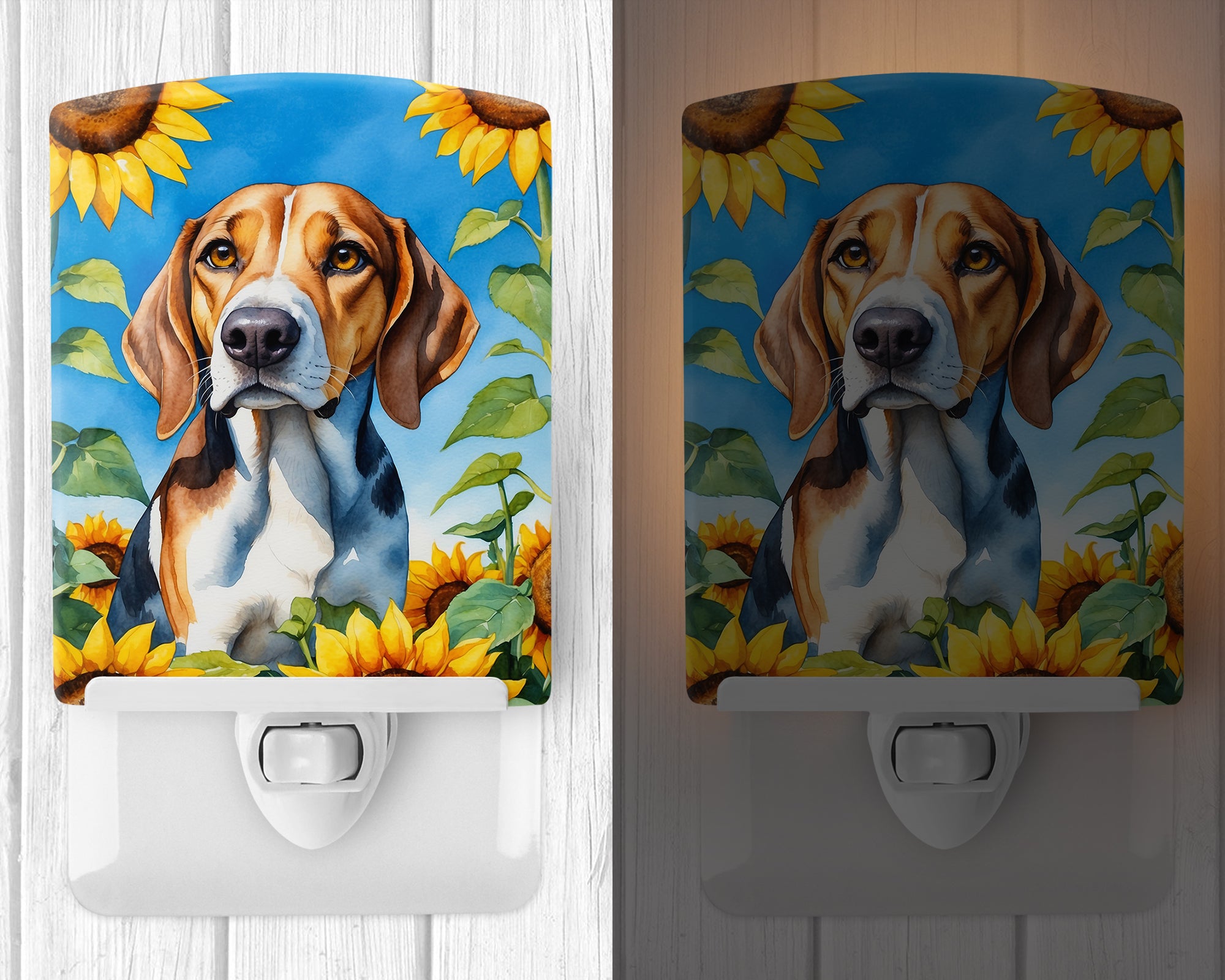 American Foxhound in Sunflowers Ceramic Night Light