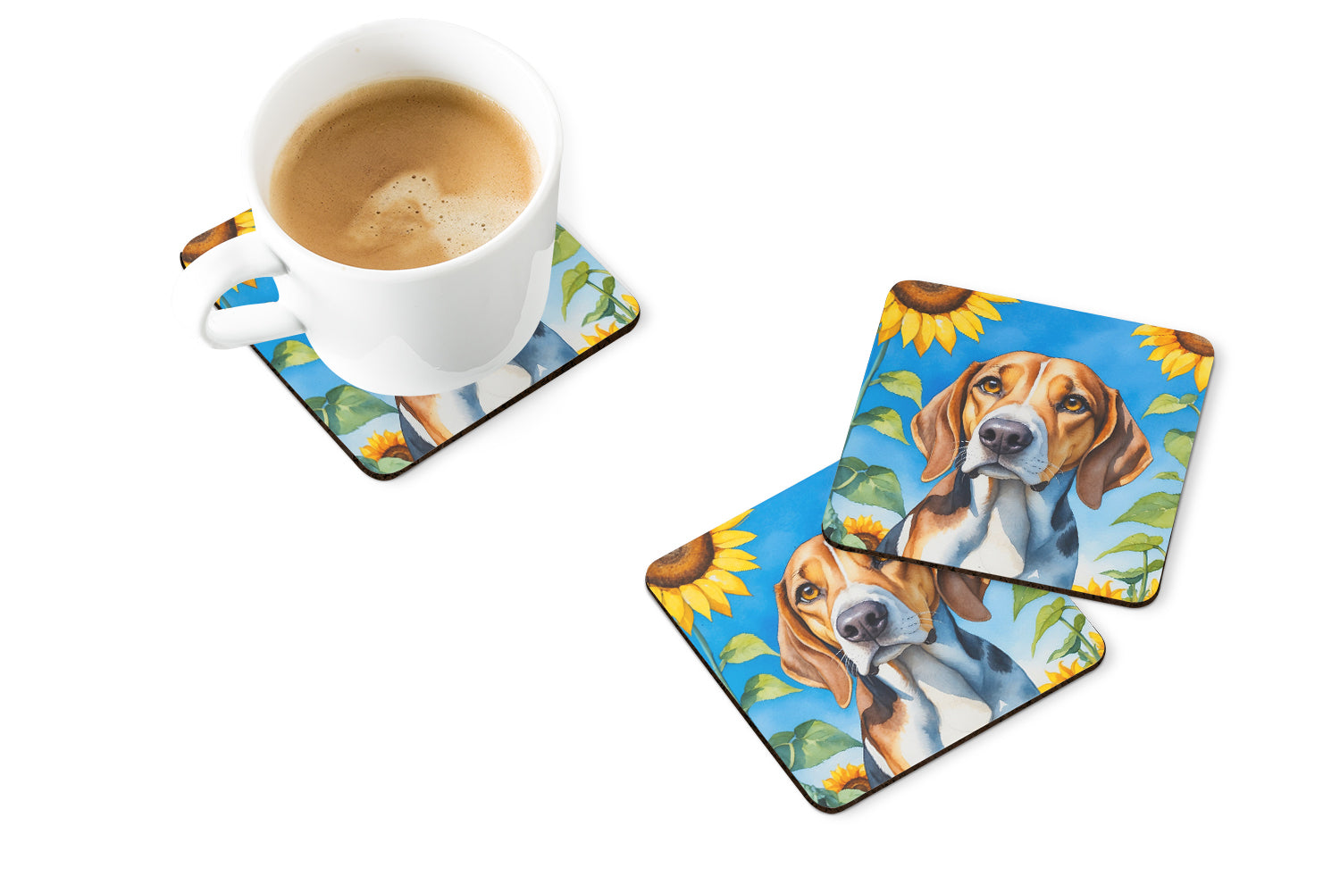 American Foxhound in Sunflowers Foam Coasters