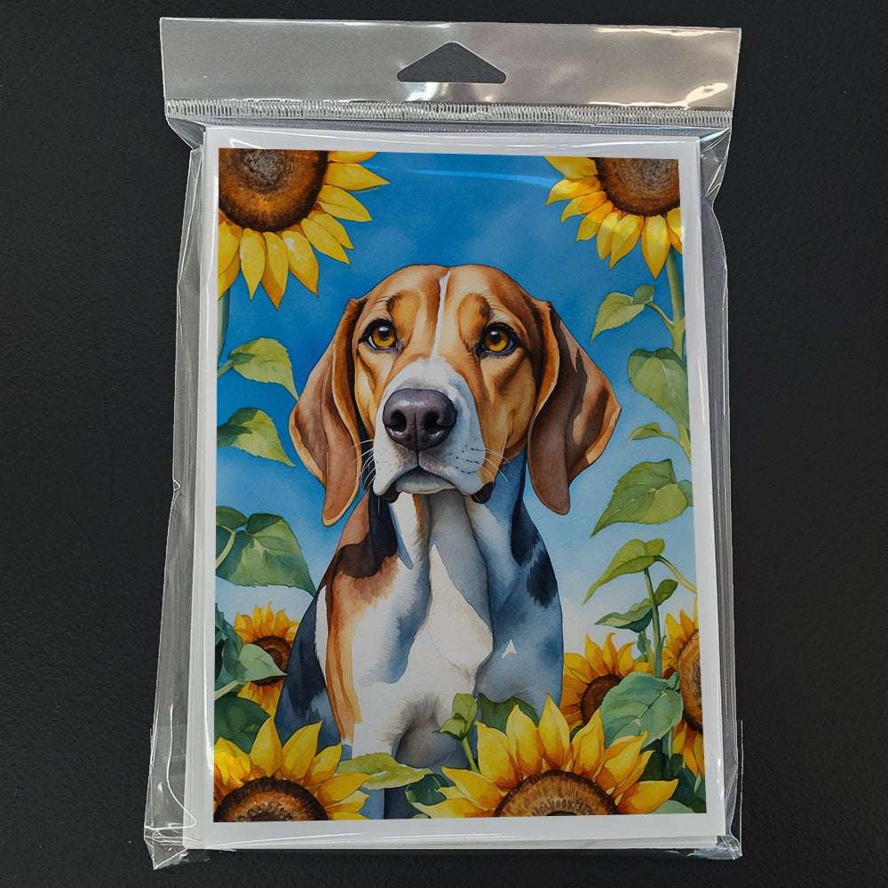 American Foxhound in Sunflowers Greeting Cards Pack of 8