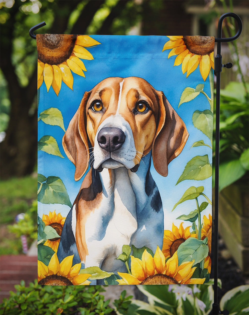 American Foxhound in Sunflowers Garden Flag
