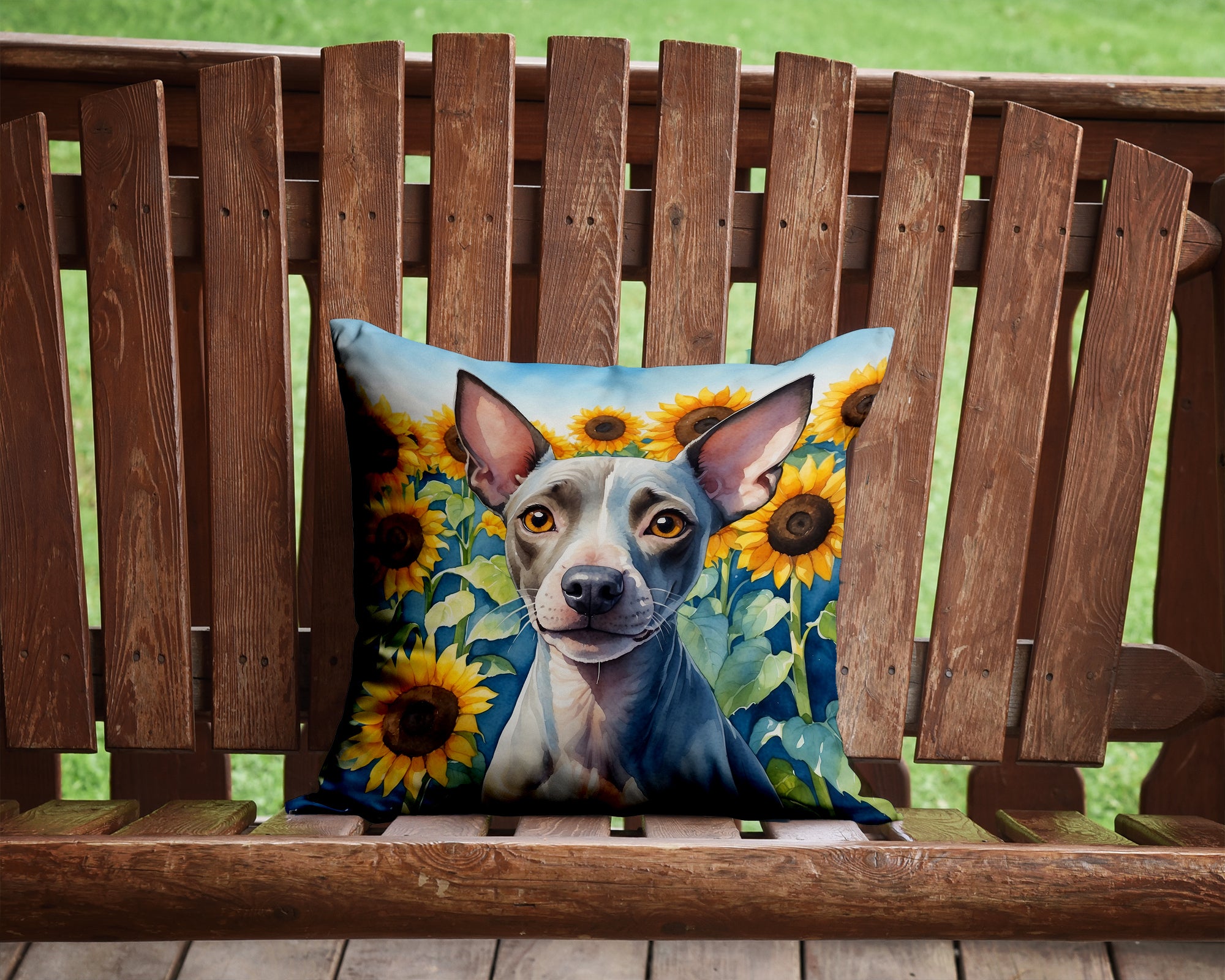 Buy this American Hairless Terrier in Sunflowers Throw Pillow