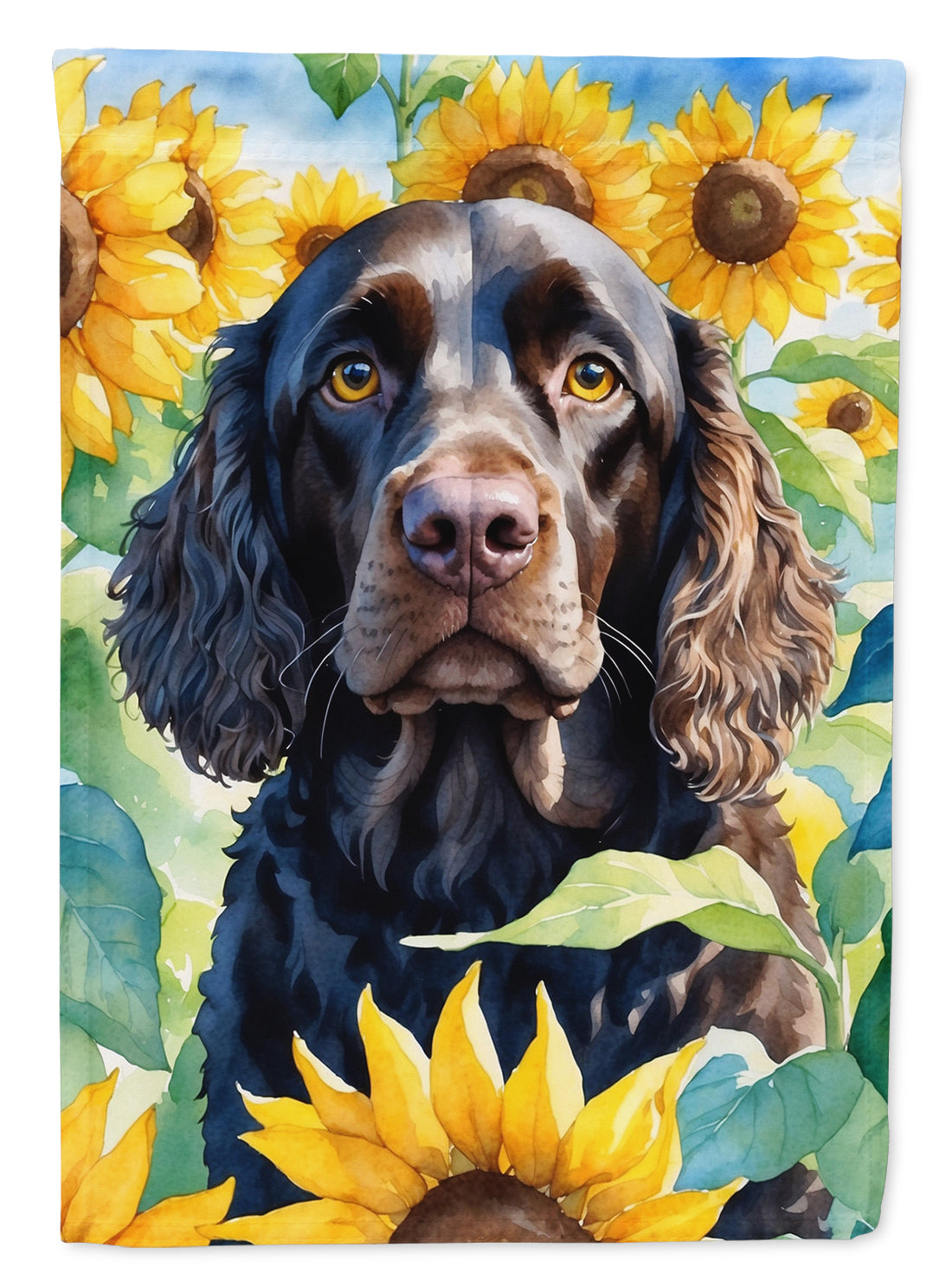 Buy this American Water Spaniel in Sunflowers House Flag