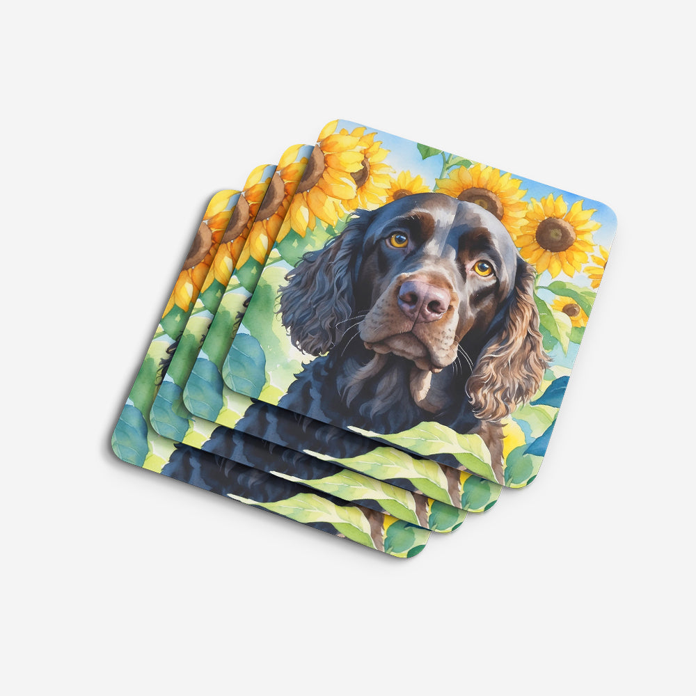 American Water Spaniel in Sunflowers Foam Coasters