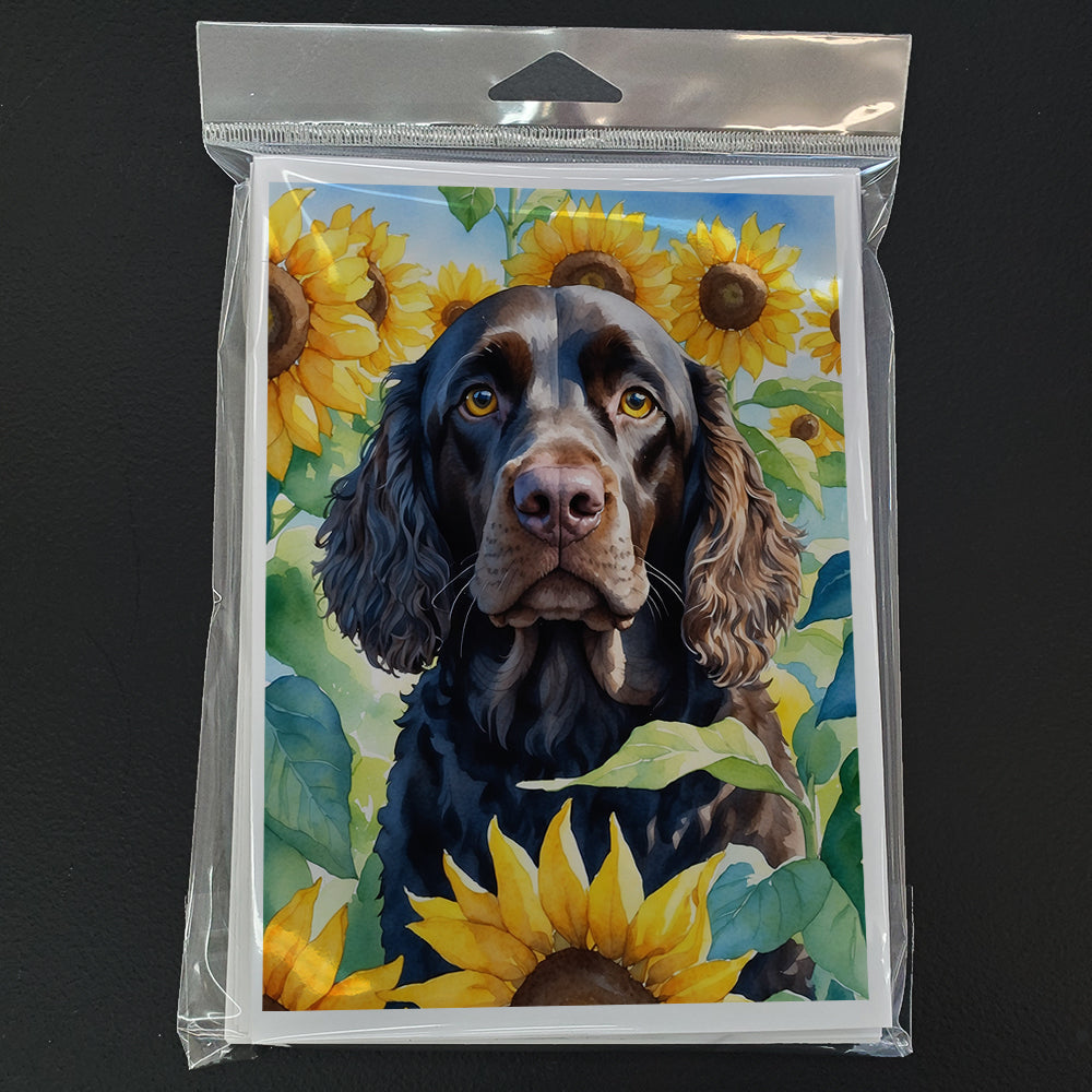 American Water Spaniel in Sunflowers Greeting Cards Pack of 8