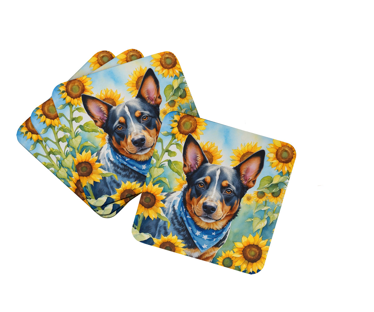 Buy this Australian Cattle Dog in Sunflowers Foam Coasters