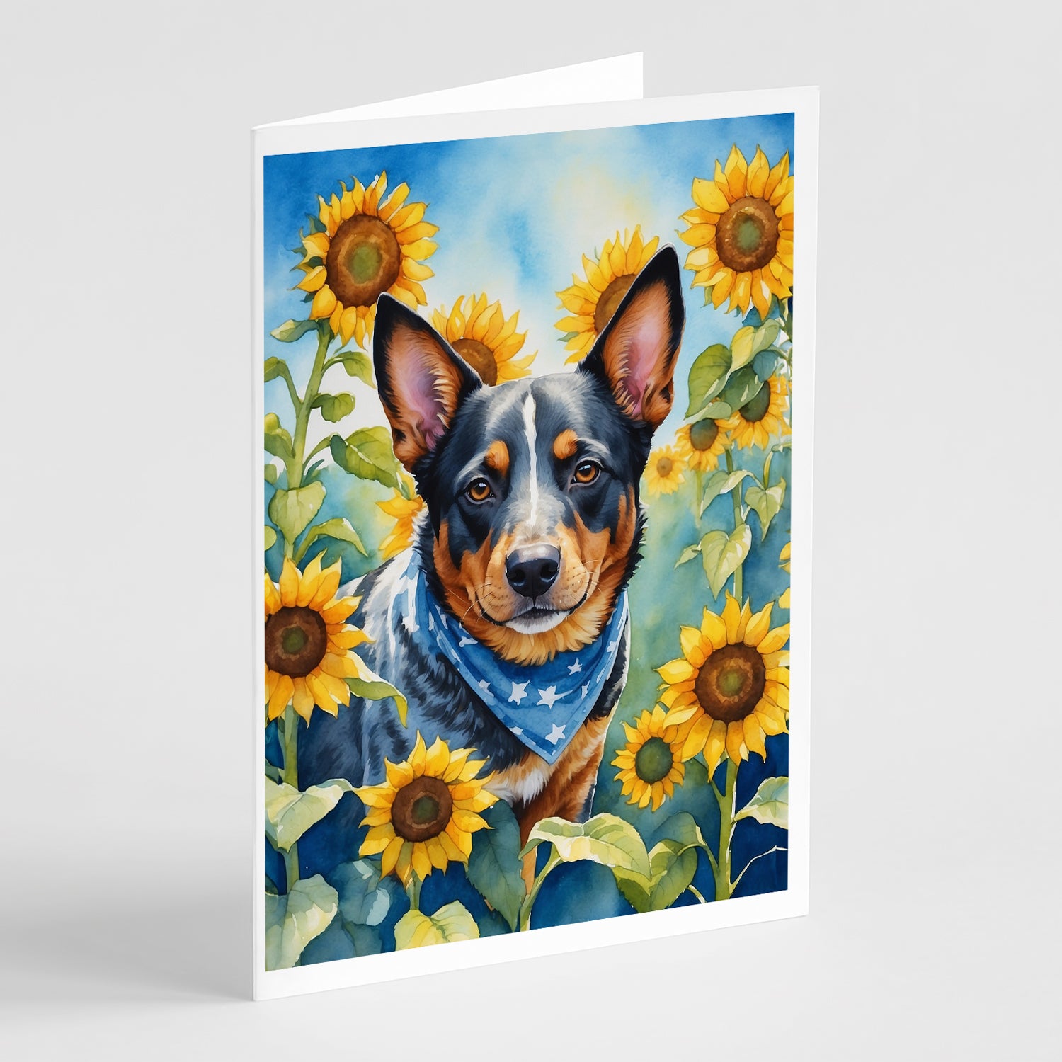 Buy this Australian Cattle Dog in Sunflowers Greeting Cards Pack of 8