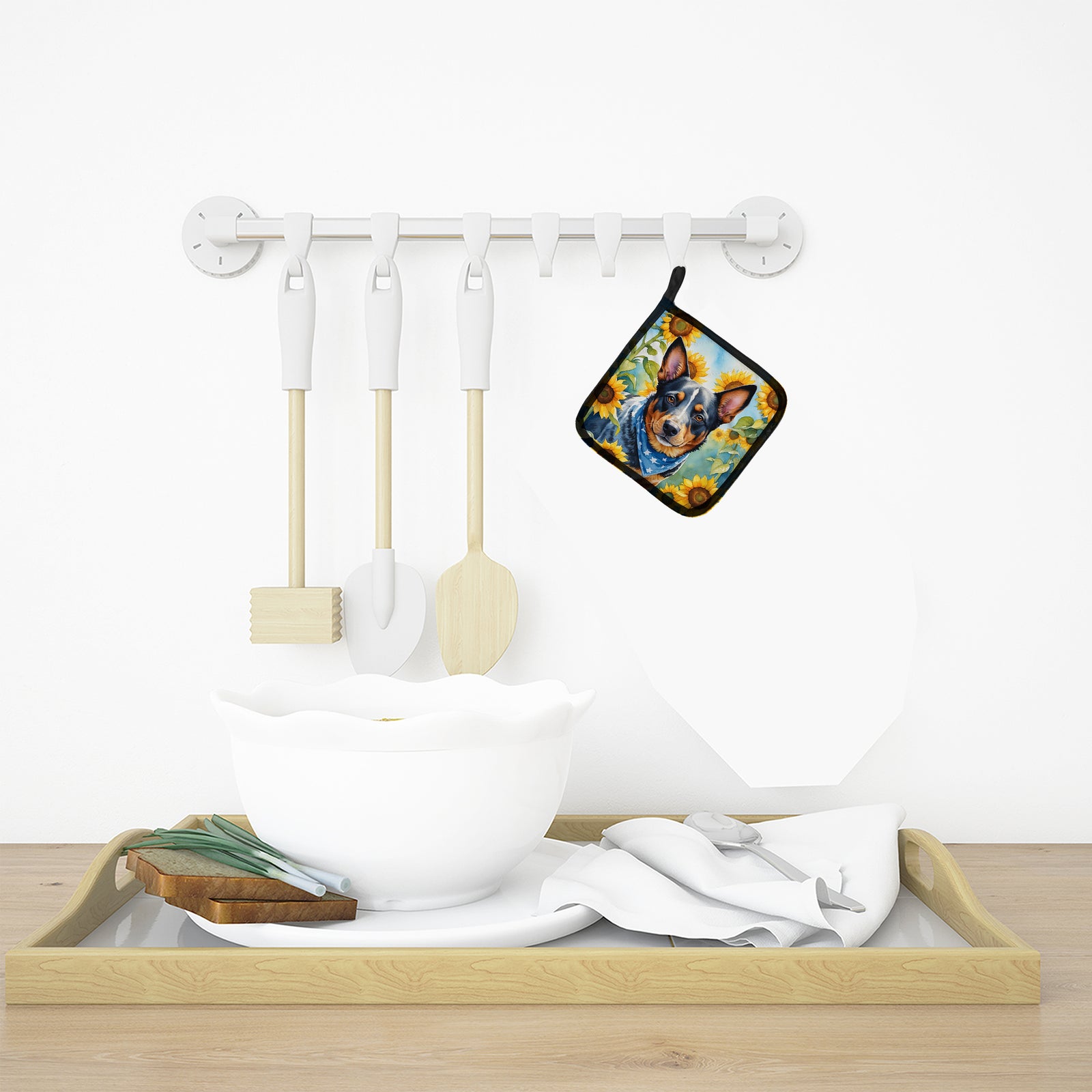 Caroline's Treasures Australian Cattle Dog in Sunflowers Pot Holders - Set of 2 Decorative Kitchen Helpers | Made in the USA