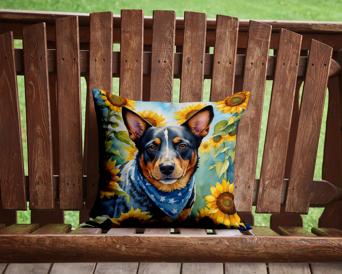 Caroline's Treasures Australian Cattle Dog in Sunflowers Throw Pillow - 14x14 Decorative Pillow – Art for Your Home & Patio