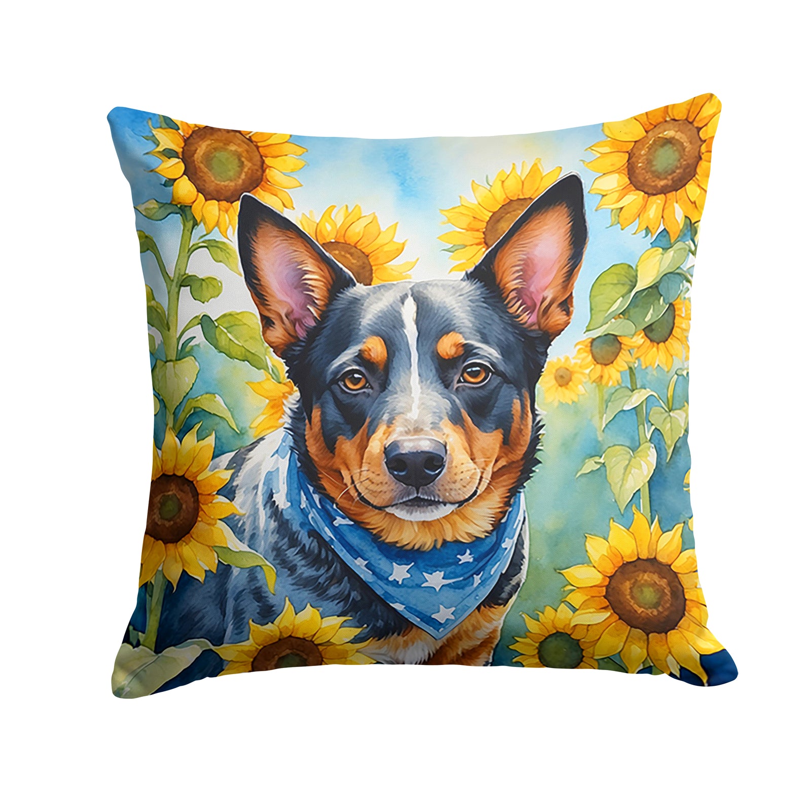 Caroline's Treasures Australian Cattle Dog in Sunflowers Throw Pillow - 14x14 Decorative Pillow – Art for Your Home & Patio