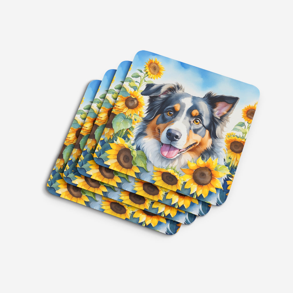 Australian Shepherd in Sunflowers Foam Coasters