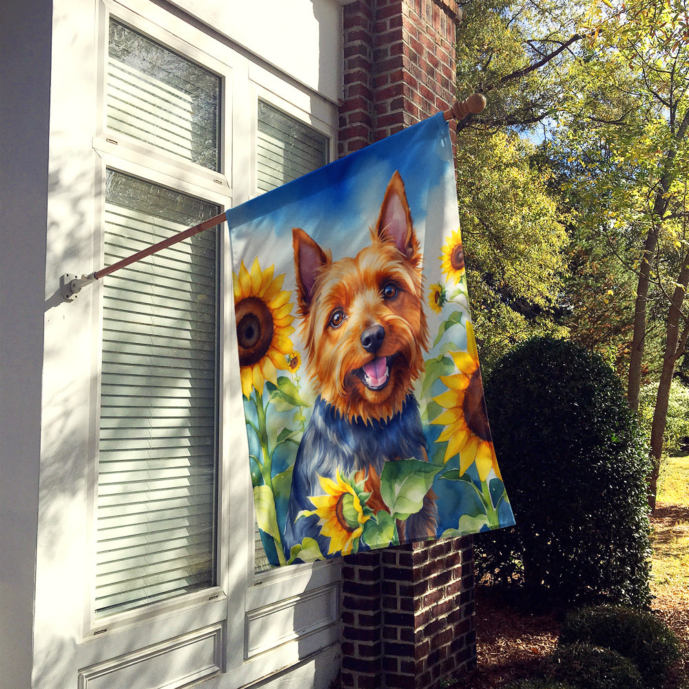 Australian Terrier in Sunflowers House Flag