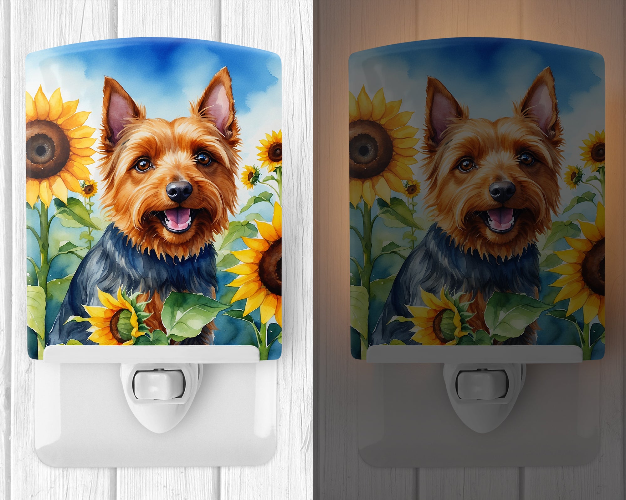 Australian Terrier in Sunflowers Ceramic Night Light