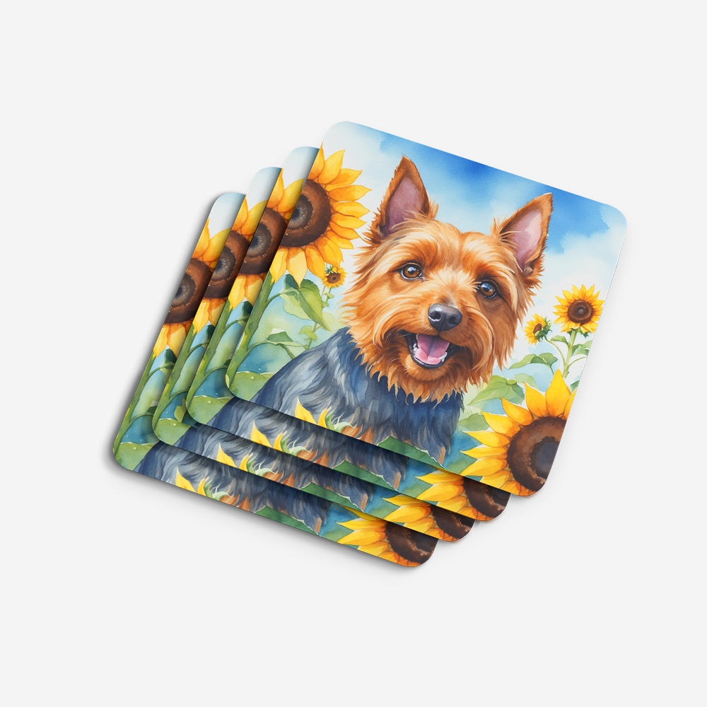 Australian Terrier in Sunflowers Foam Coasters