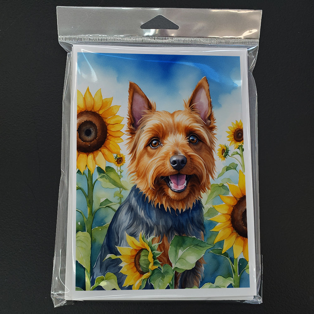 Australian Terrier in Sunflowers Greeting Cards Pack of 8