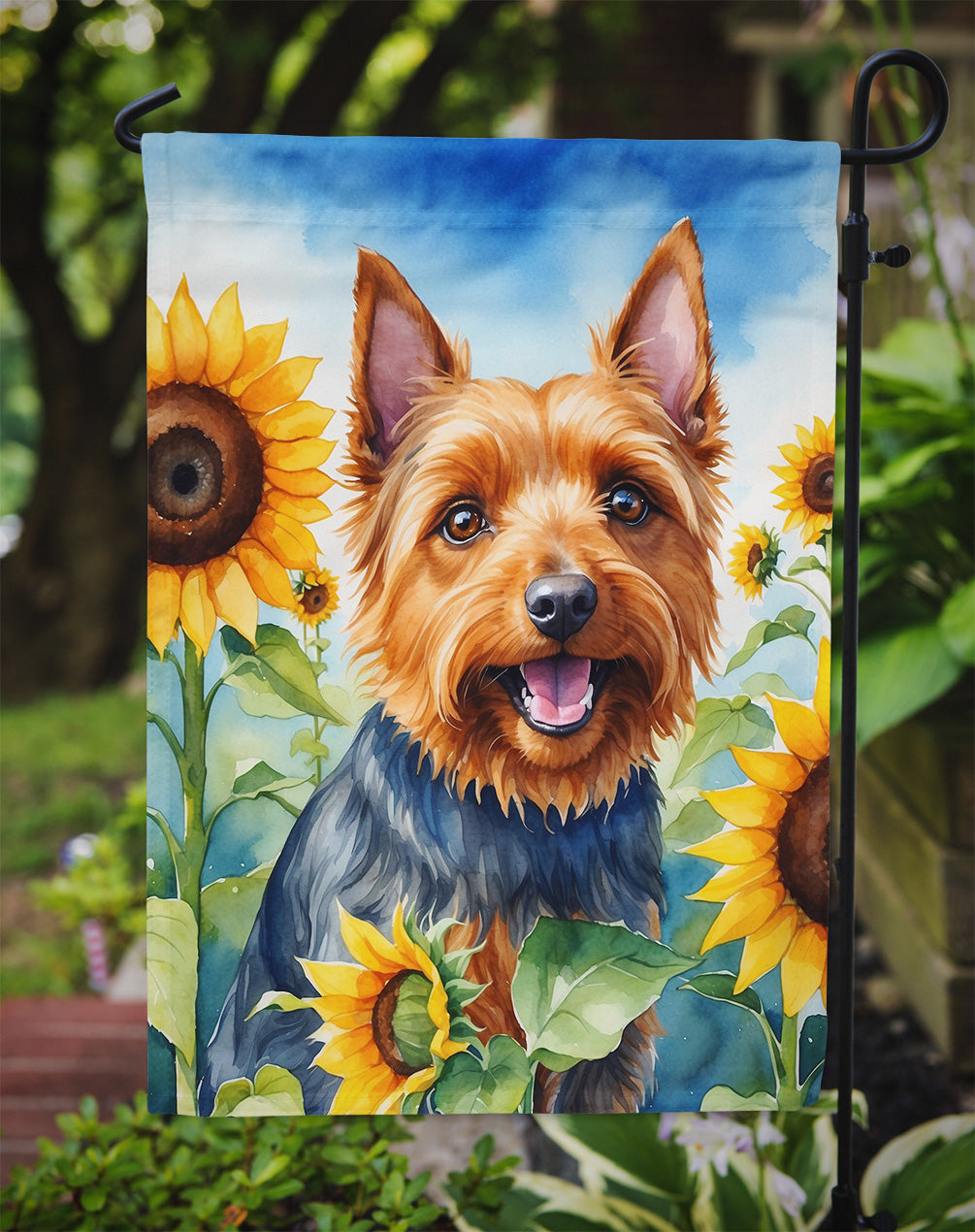 Australian Terrier in Sunflowers Garden Flag