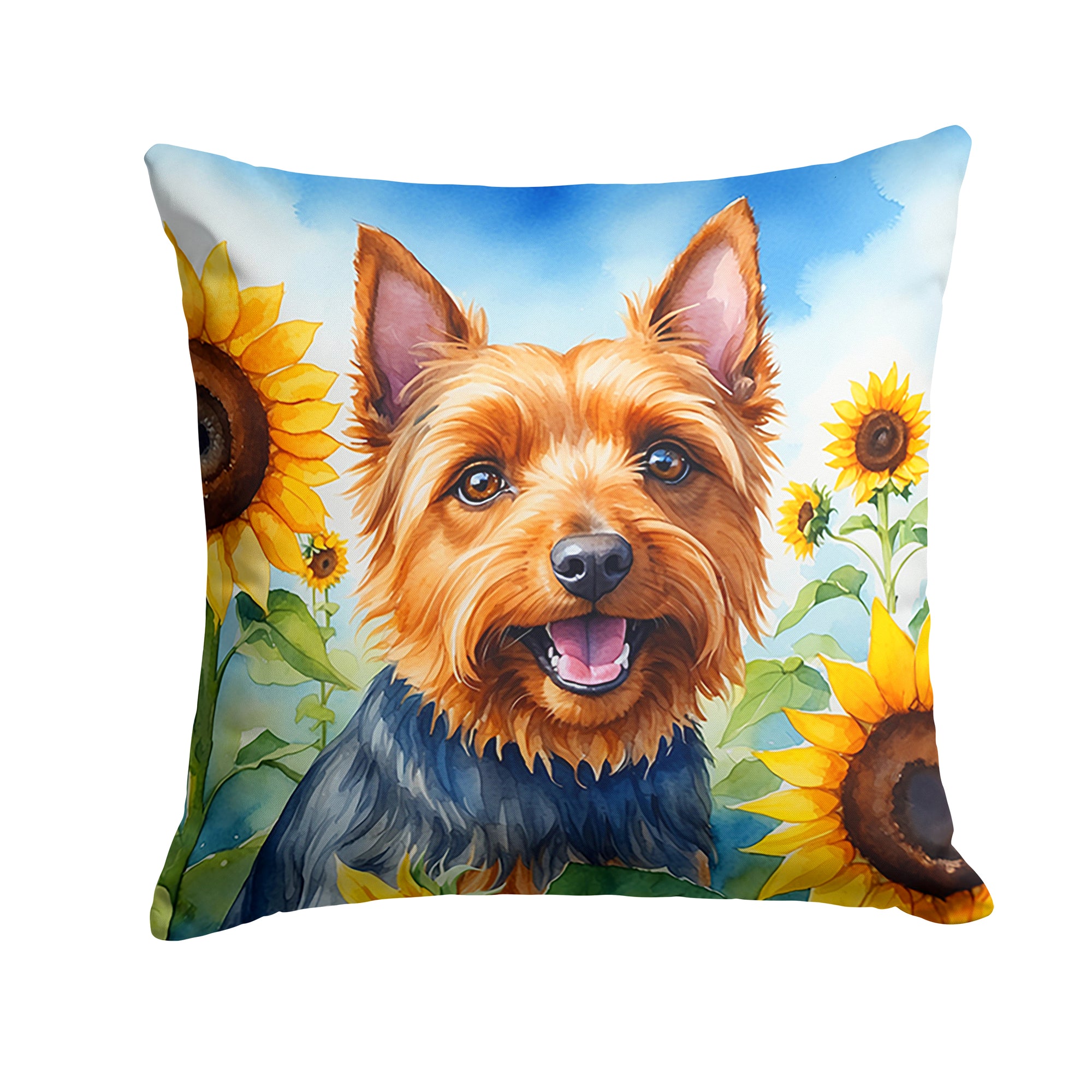 Buy this Australian Terrier in Sunflowers Throw Pillow