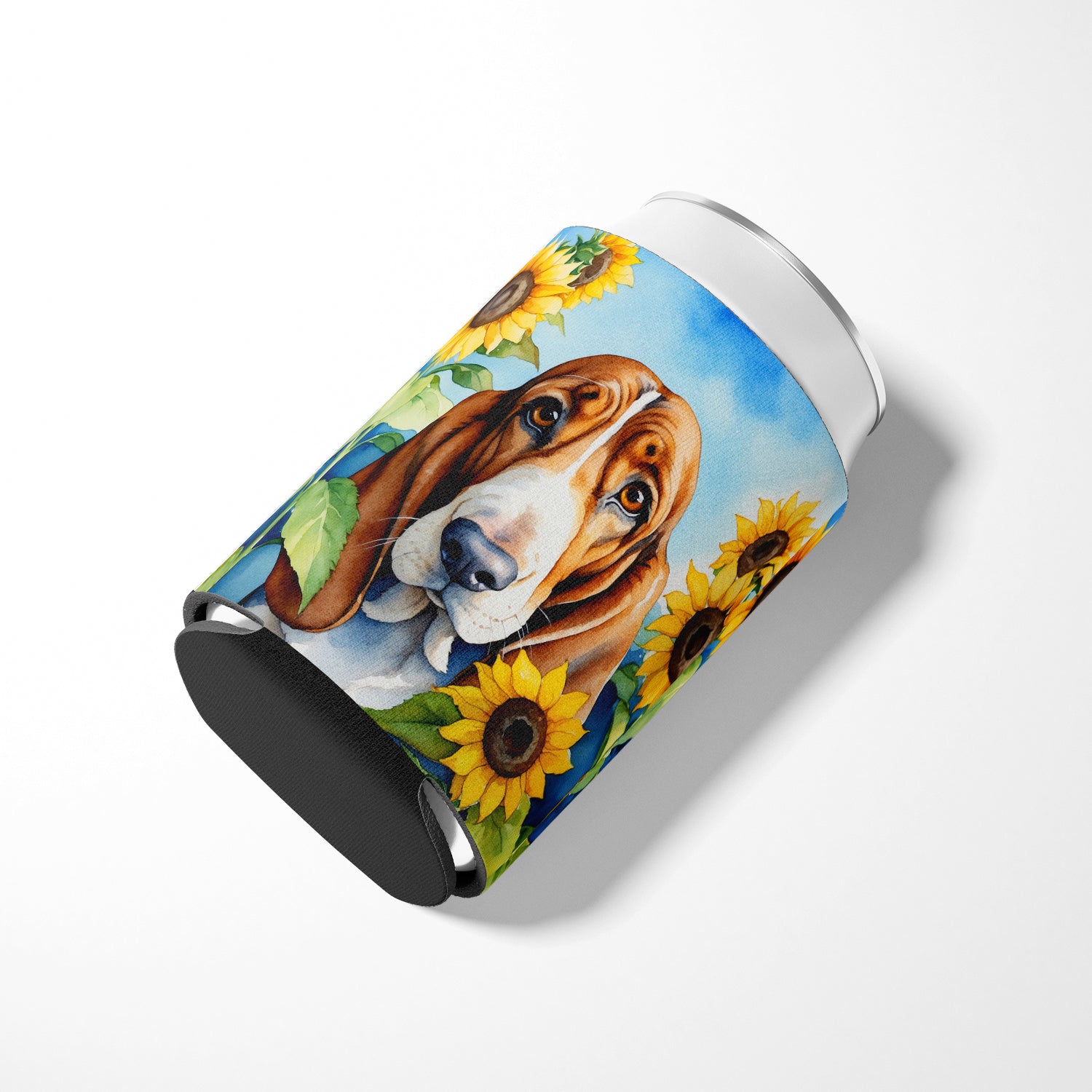 Basset Hound in Sunflowers Can or Bottle Hugger