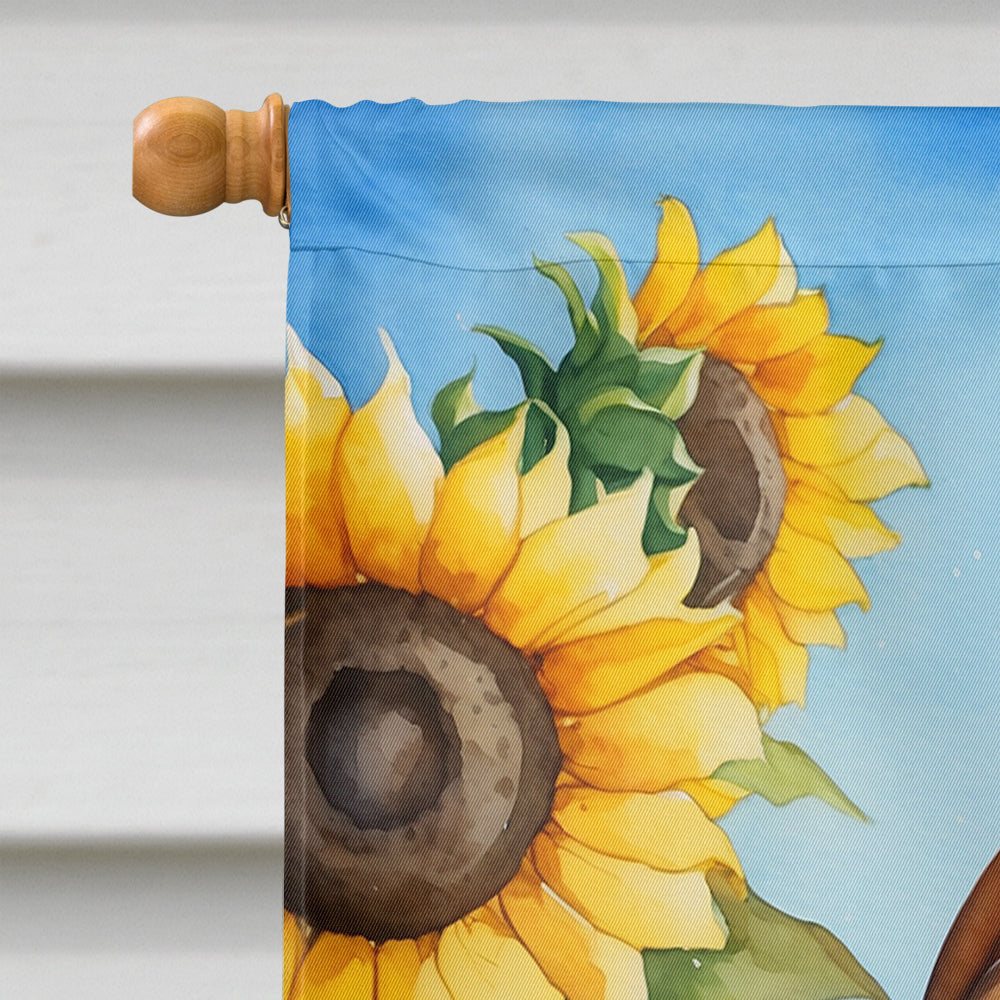 Basset Hound in Sunflowers House Flag