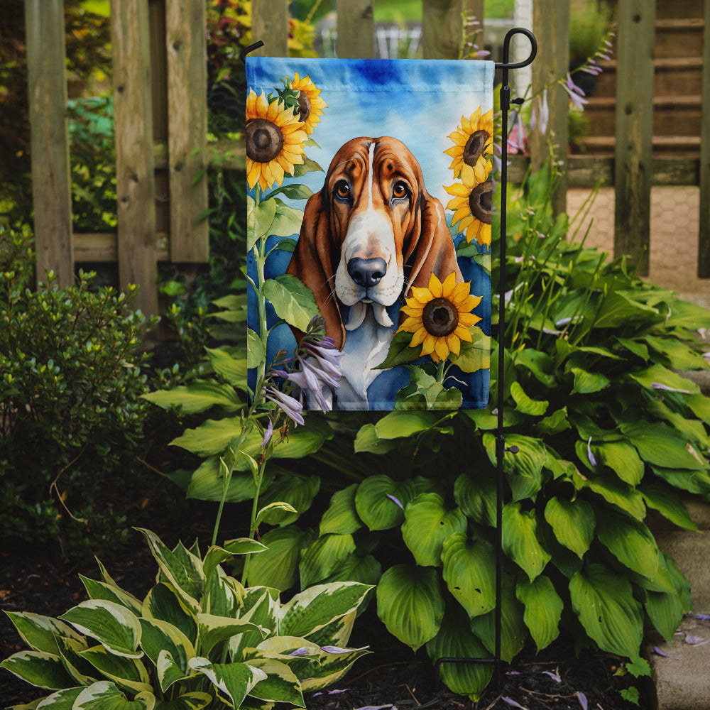 Basset Hound in Sunflowers Garden Flag