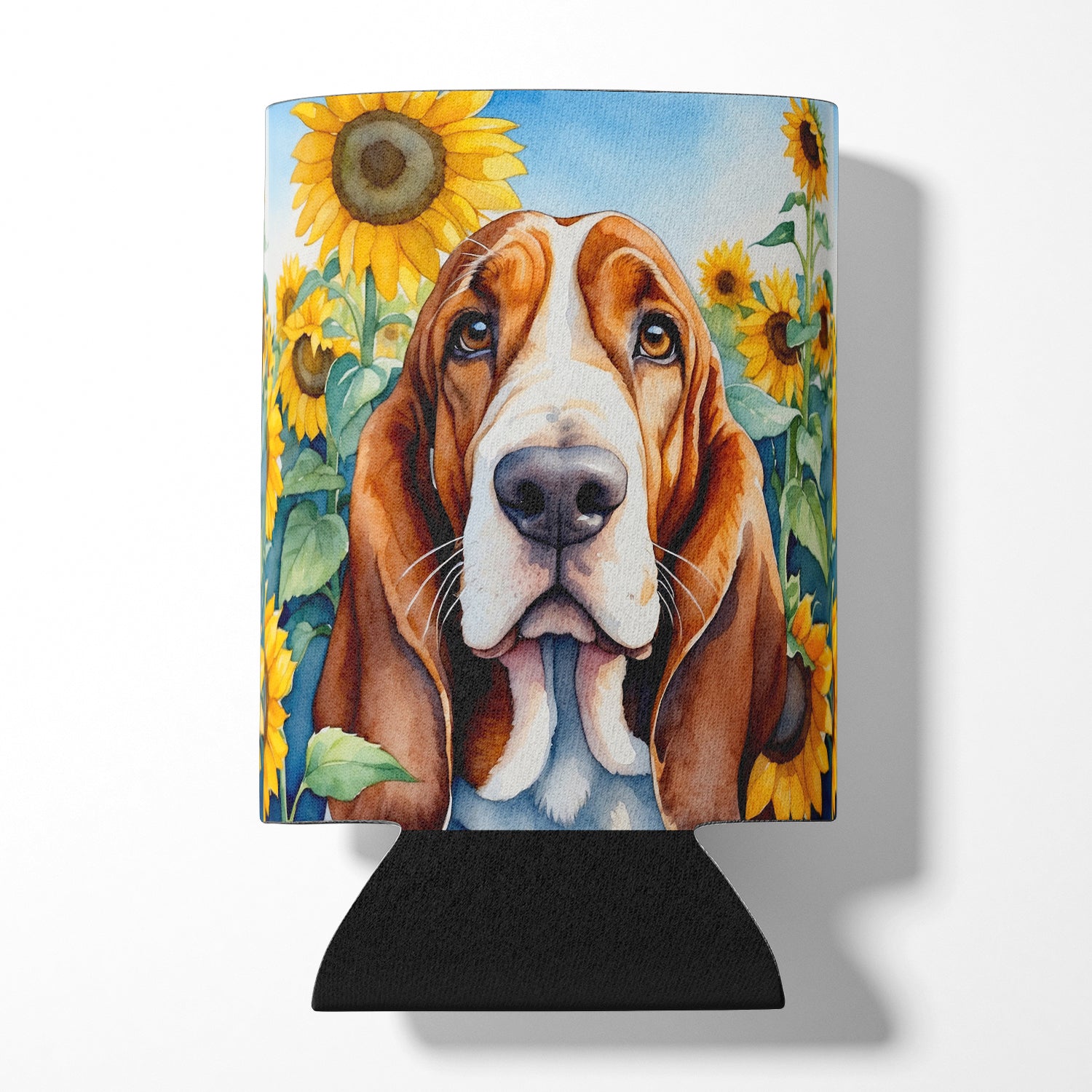 Buy this Basset Hound in Sunflowers Can or Bottle Hugger